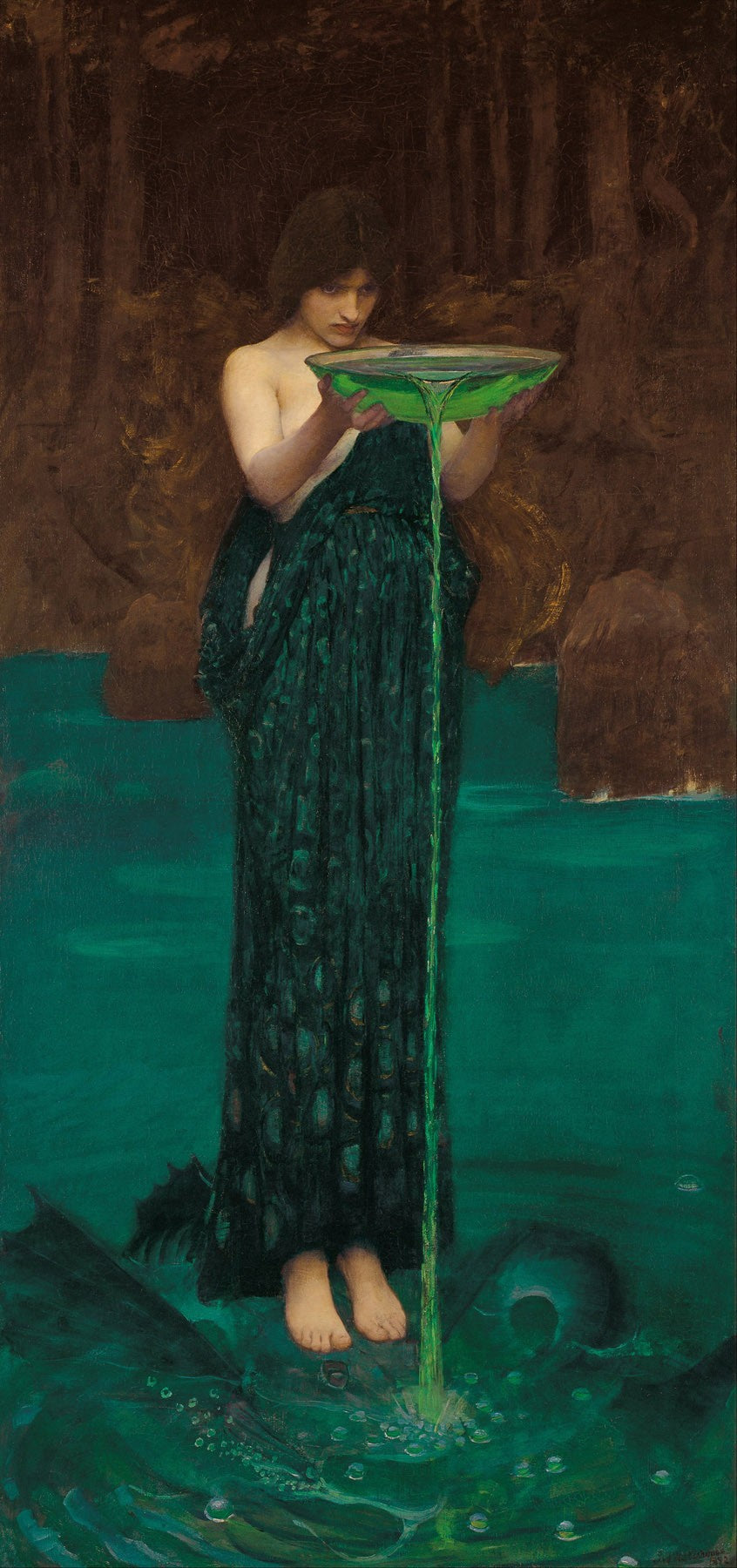 Large aqua and green Pre-Raphaelite canvas print of Circe Invidiosa by John William Waterhouse