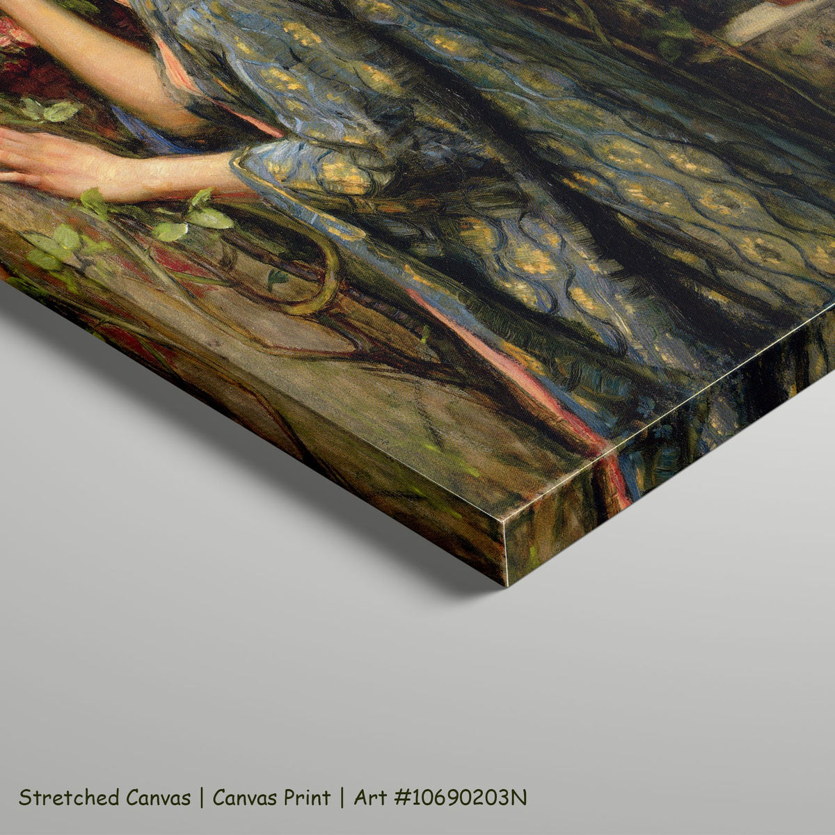 The Soul of the Rose by John William Waterhouse as a large stretched blue and green Pre-Raphaelite canvas print