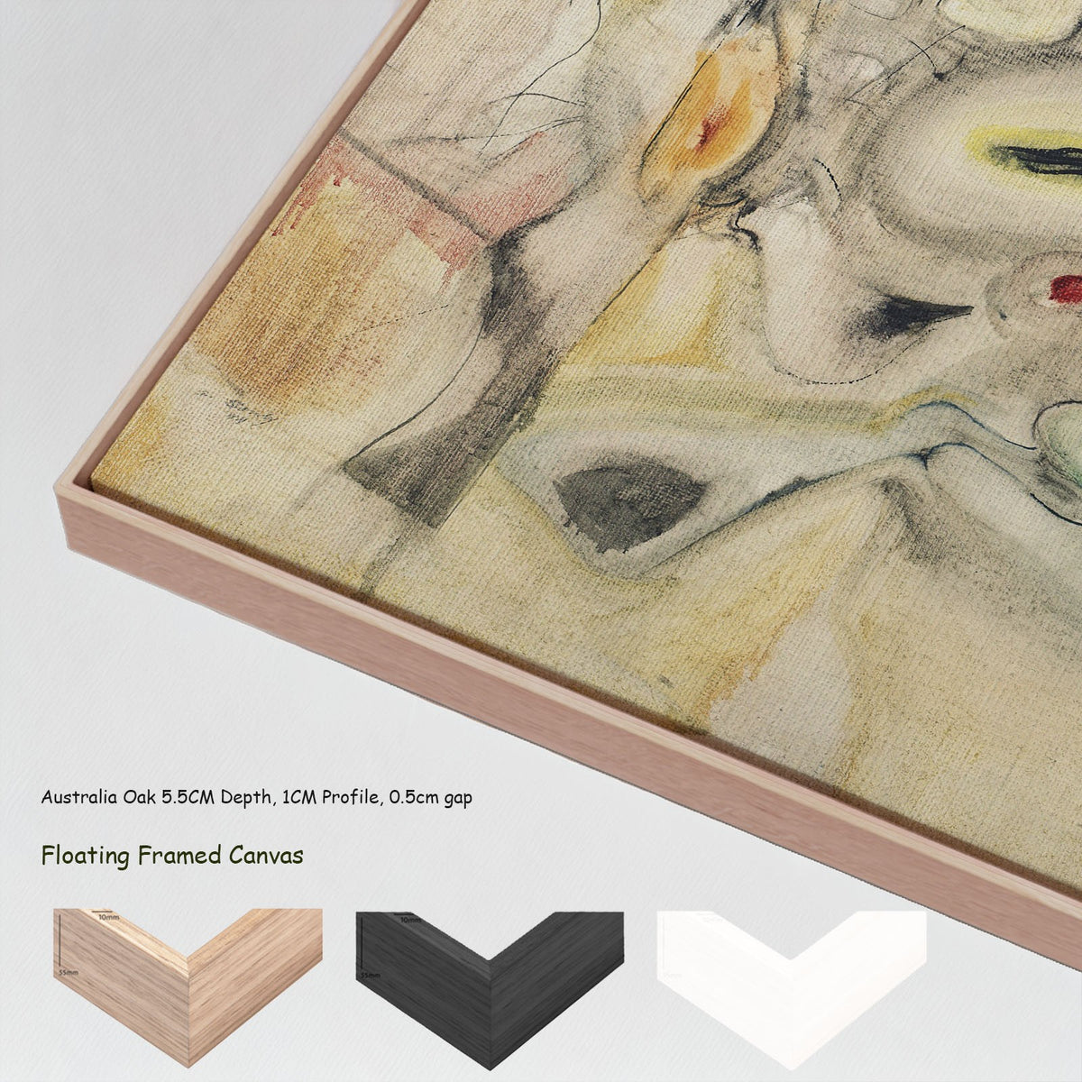 Good Afternoon, Mrs. Lincoln by Arshile Gorky in a floating frame, large yellow and green Abstract canvas print