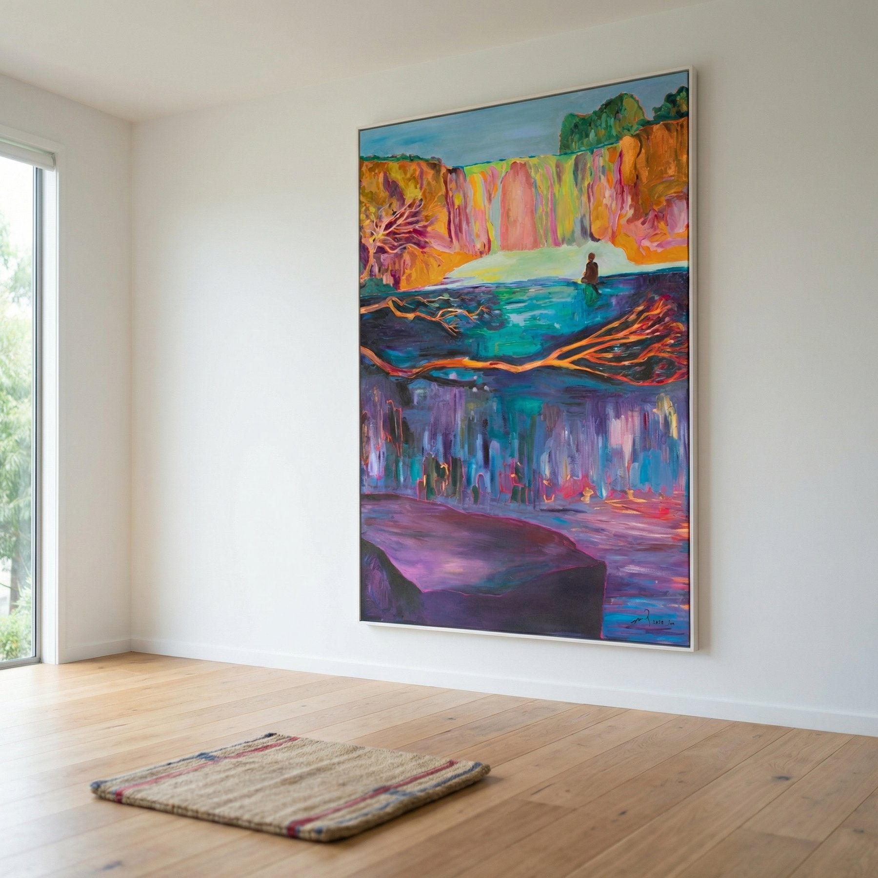 Between Two Worlds Contemporary canvas wall art framed and hung on a wall, 100 × 140 cm, by Summer Jiang
