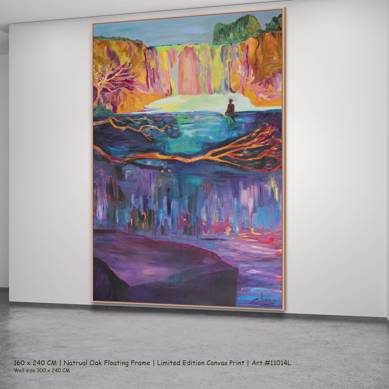 Between Two Worlds Contemporary canvas wall art in a natural oak floating frame, 160 × 240 cm