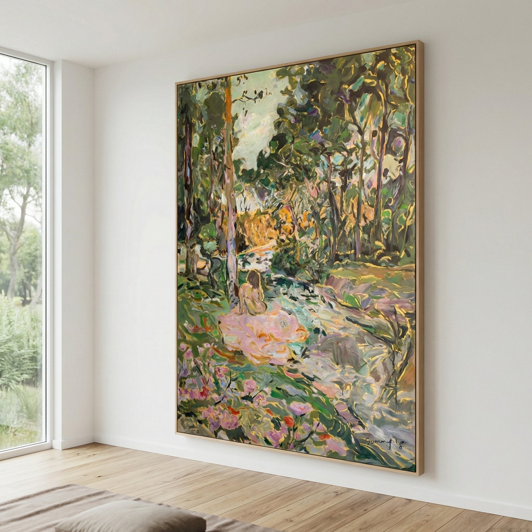 Stay Contemporary canvas wall art framed and hung on a wall, 140 × 200 cm, by Summer Jiang