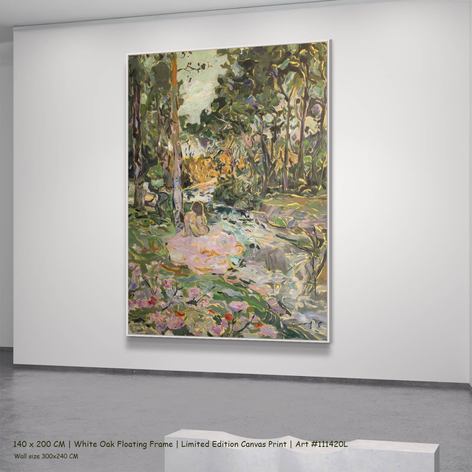 Stay Contemporary canvas wall art in a white oak floating frame, 140 × 200 cm