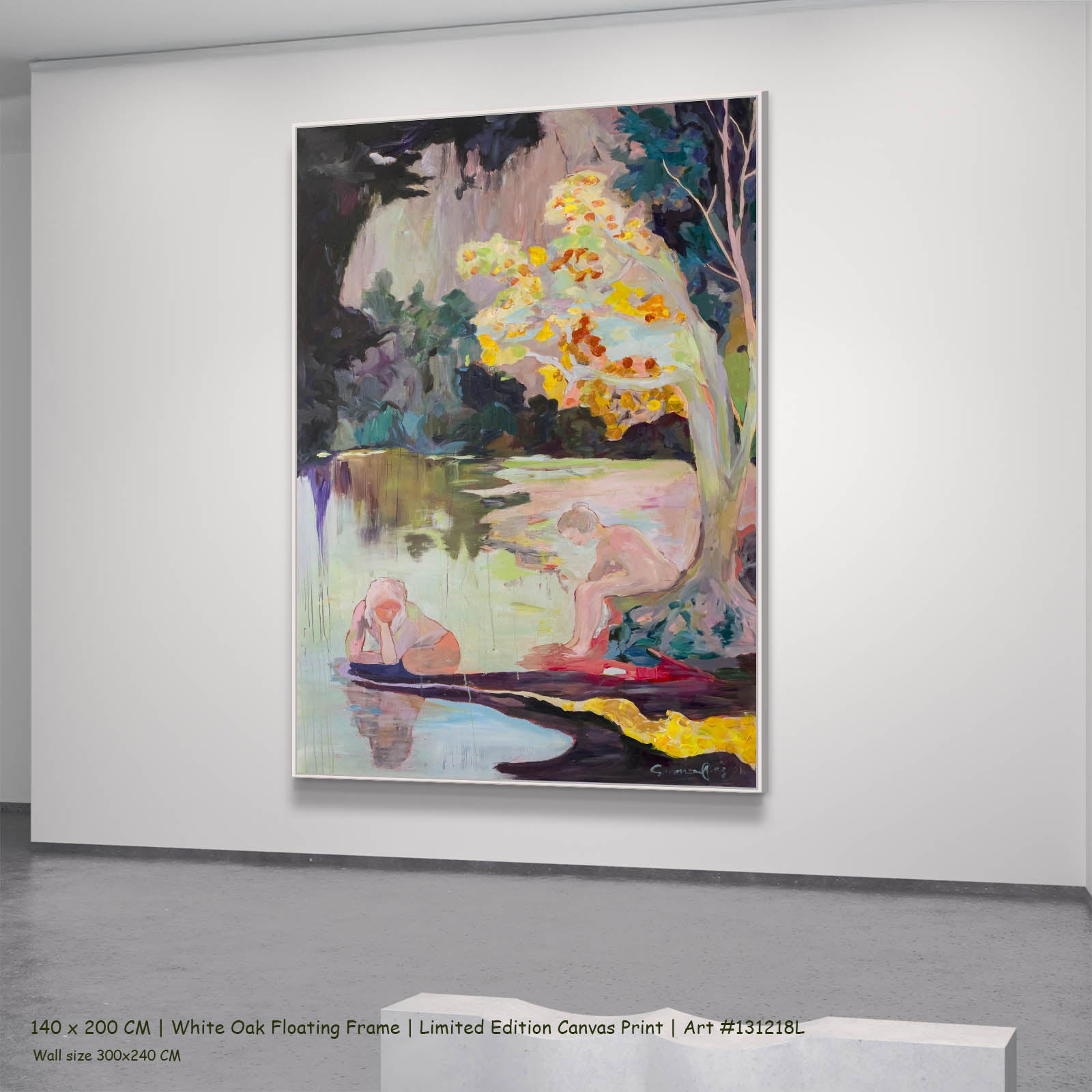 Soundless Abstract canvas wall art in a white oak floating frame, 140 × 200 cm