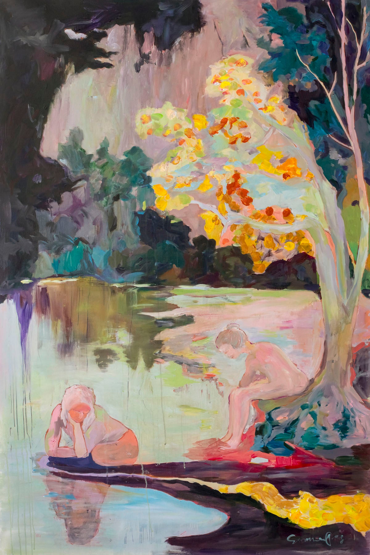 Soundless — green yellow pink Large Abstract canvas wall art by Summer Jiang