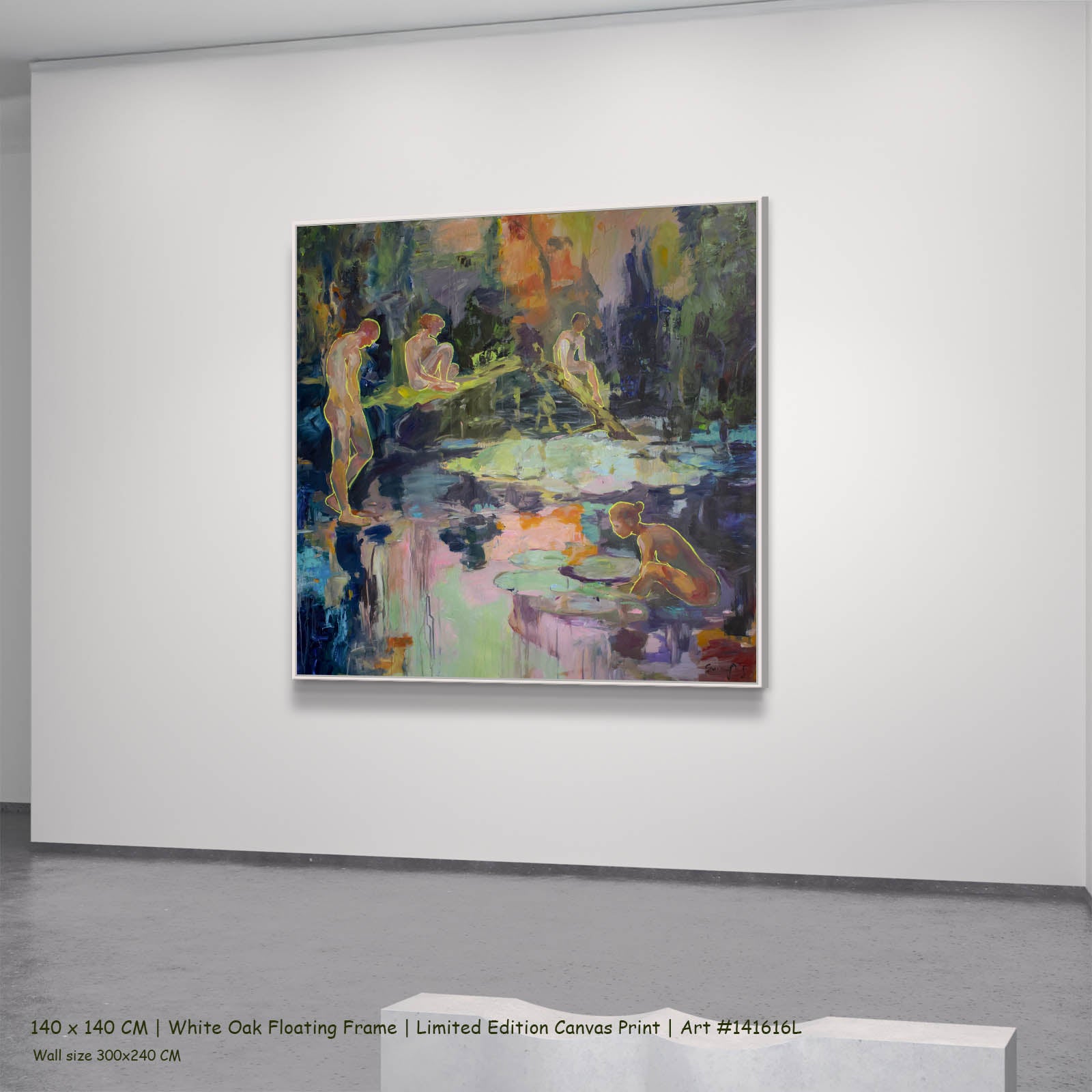 We Exist Modern canvas wall art in a white oak floating frame, 140 × 140 cm
