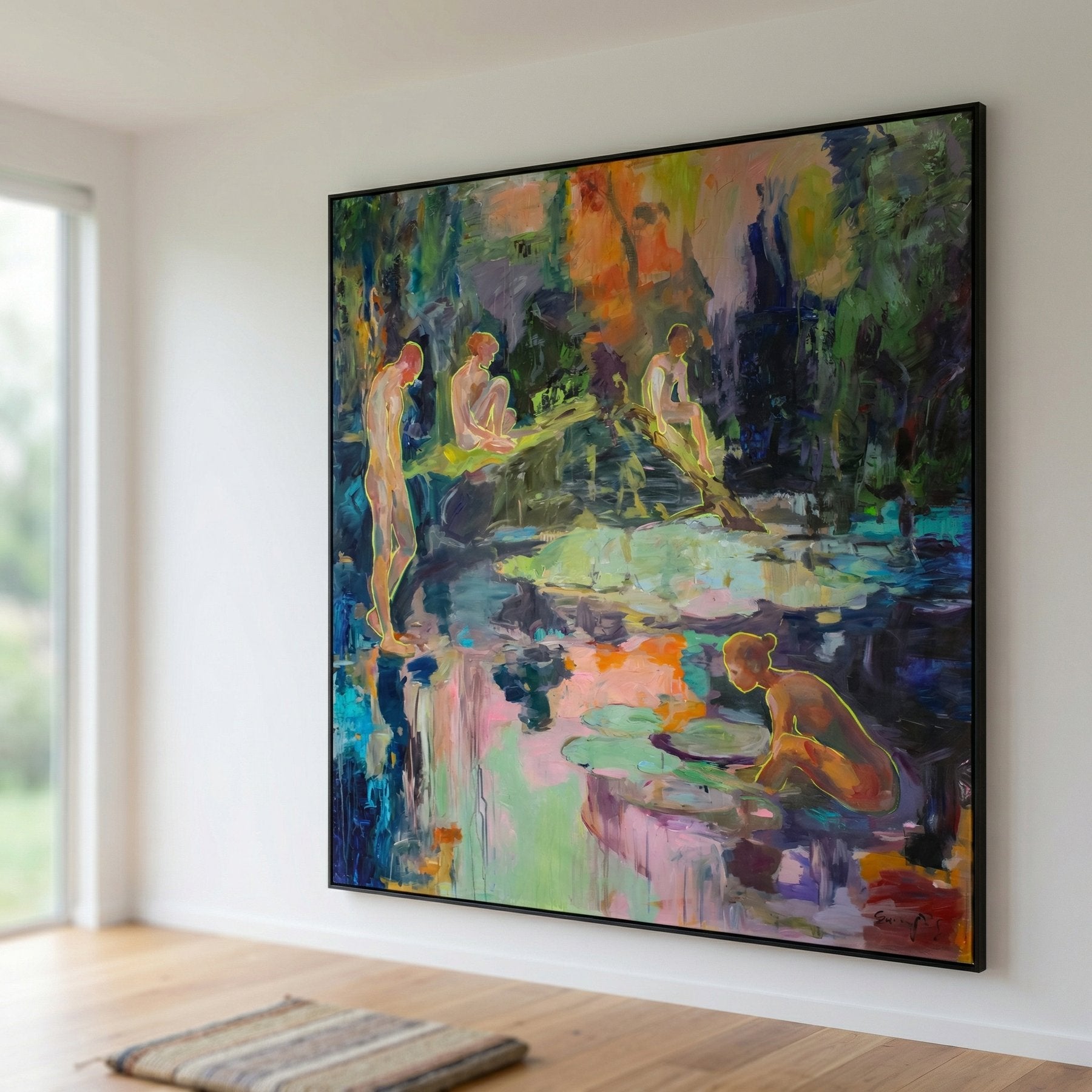 We Exist Modern canvas wall art framed and hung on a wall, 160 × 160 cm, by Summer Jiang
