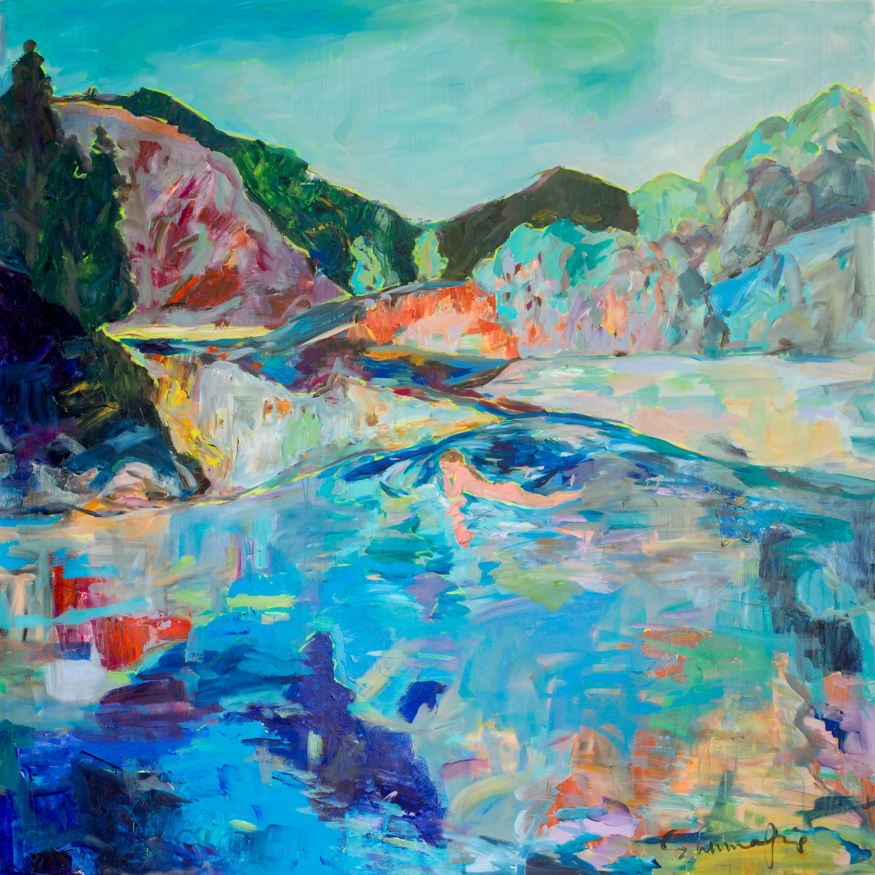 River Washes Me — Extra Large Abstract canvas wall art by Summer Jiang