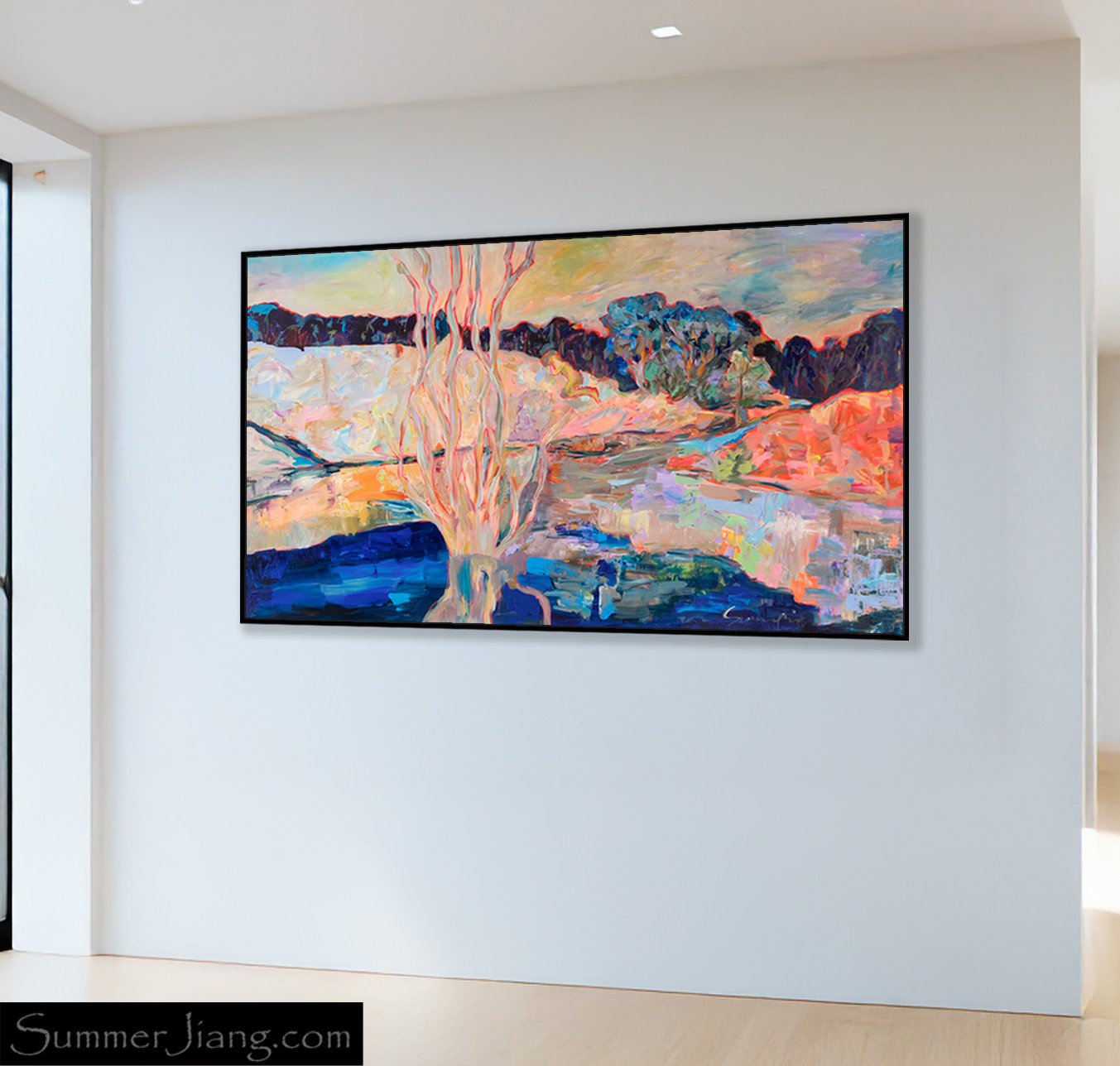 The Pause Large Modern canvas wall art styled in a room setting by Summer Jiang