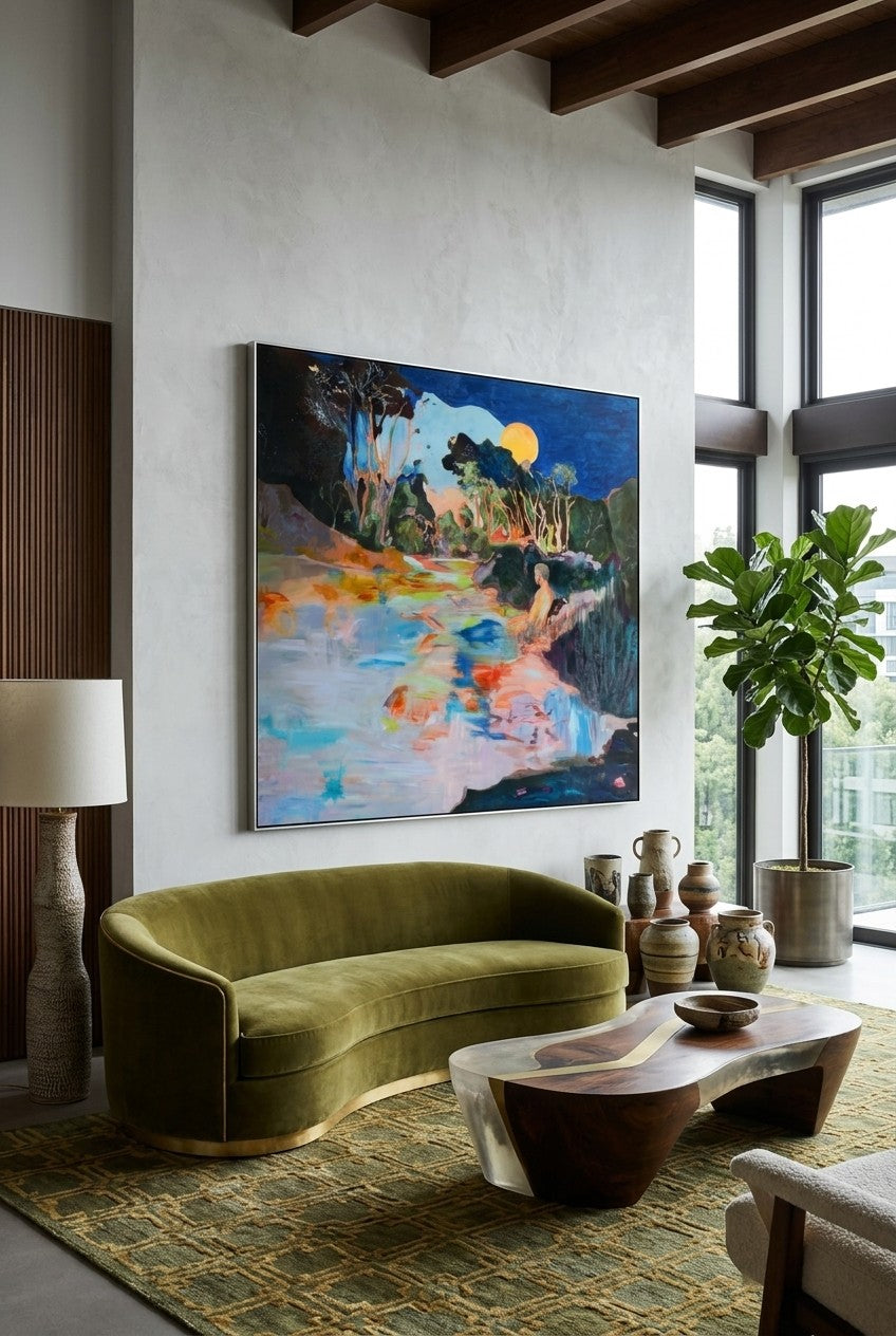 Whole by Summer Jiang — large blue and orange Modern canvas art displayed on a wall