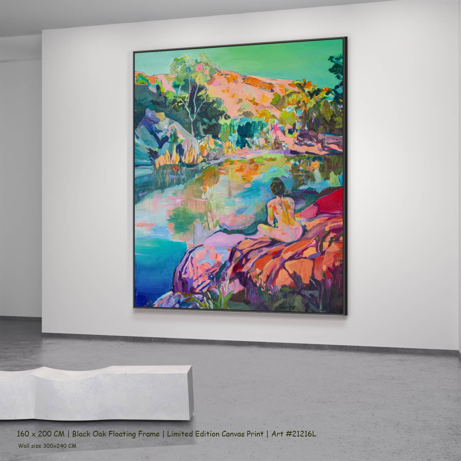 Undecorated Abstract canvas wall art in a black oak floating frame, 160 × 200 cm