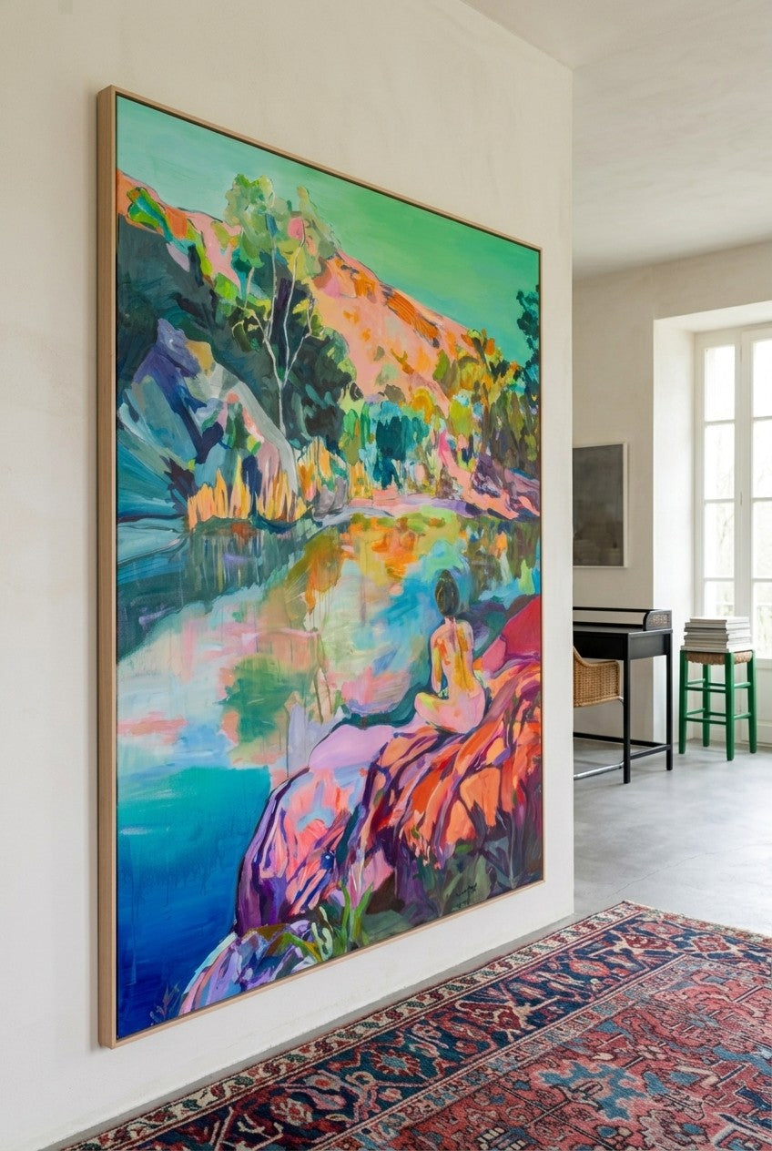 Undecorated by Summer Jiang — large pink and blue Abstract canvas art displayed on a wall