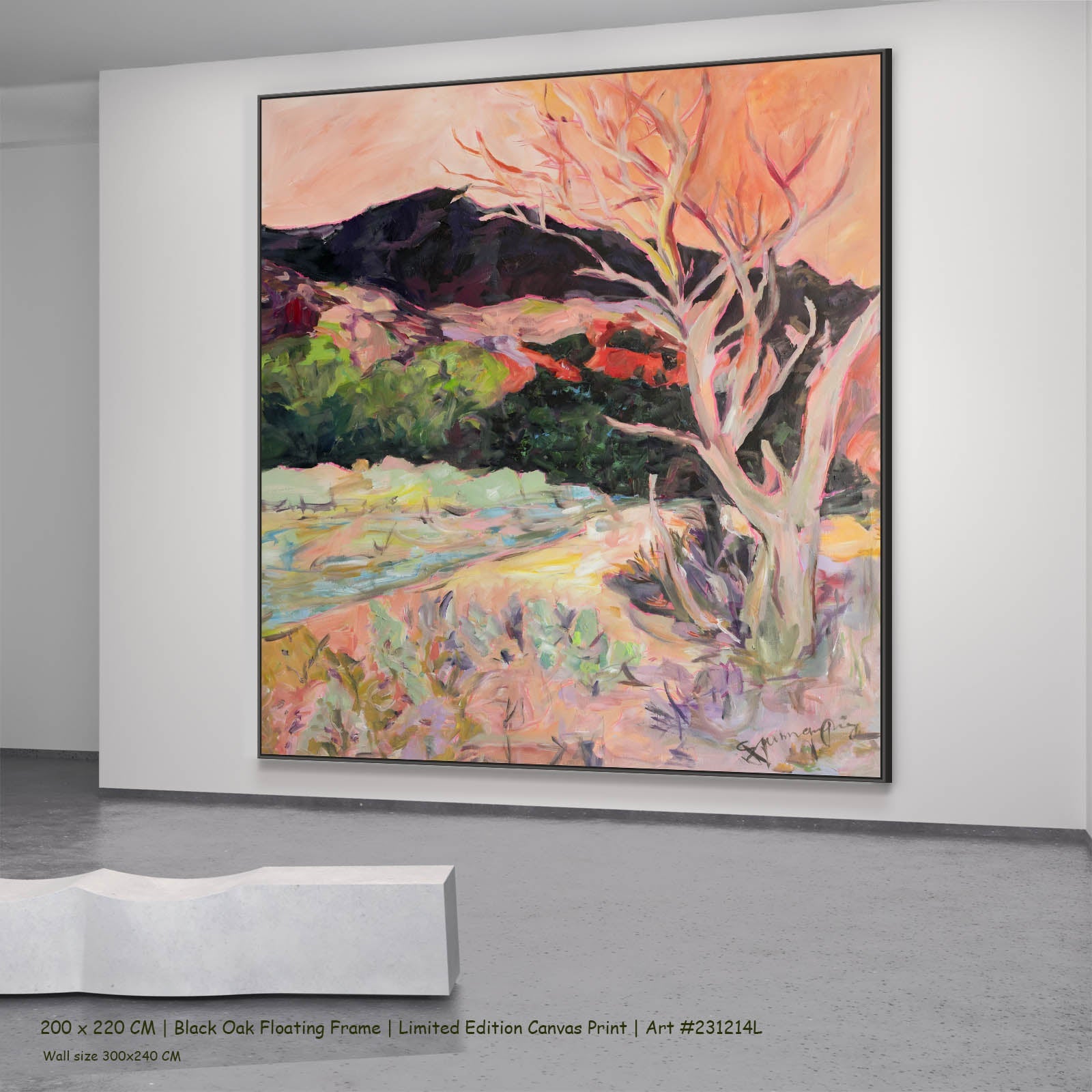 Quiet Grace Abstract canvas wall art in a black oak floating frame, 200 × 220 cm