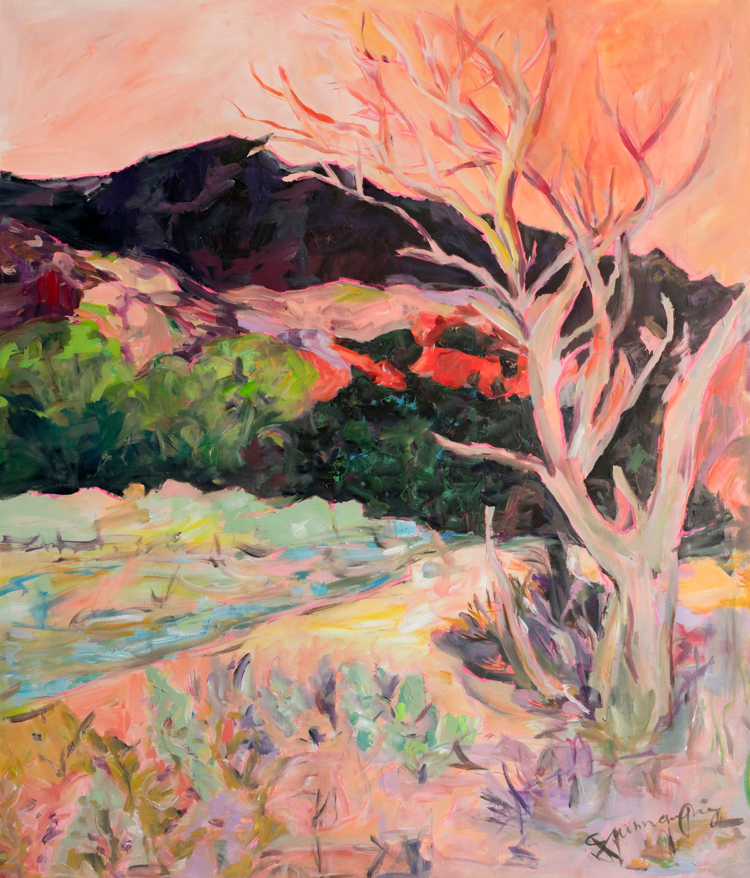 Quiet Grace — orange green purple Large Scale Abstract Landscape canvas wall art by Summer Jiang