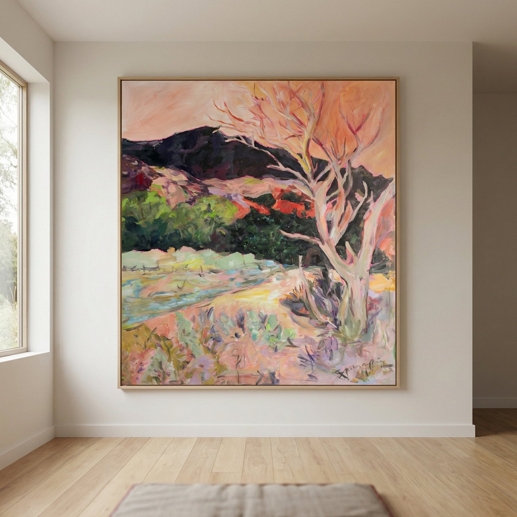 Quiet Grace Large Scale Abstract canvas wall art shown in a styled room by Summer Jiang