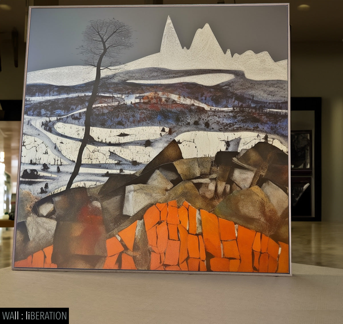 Mount Hotham in Snow Large Abstract Landscape canvas wall art framed and hung on a wall