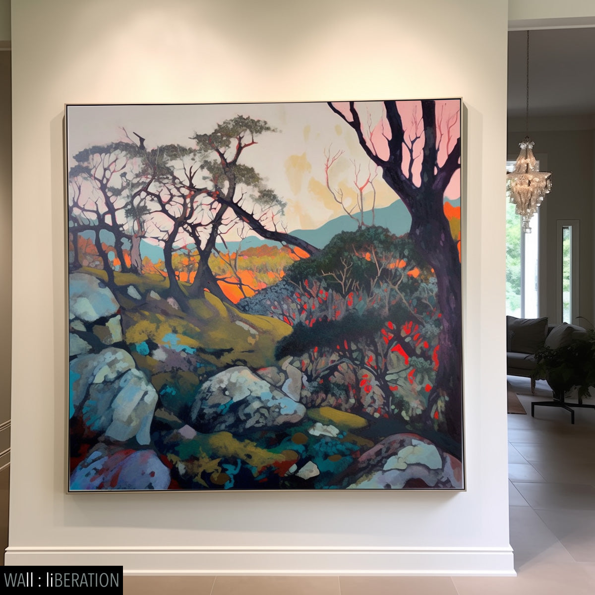 Morning Mt. Alexander Large Scale Abstract Landscape canvas wall art framed and hung on a wall