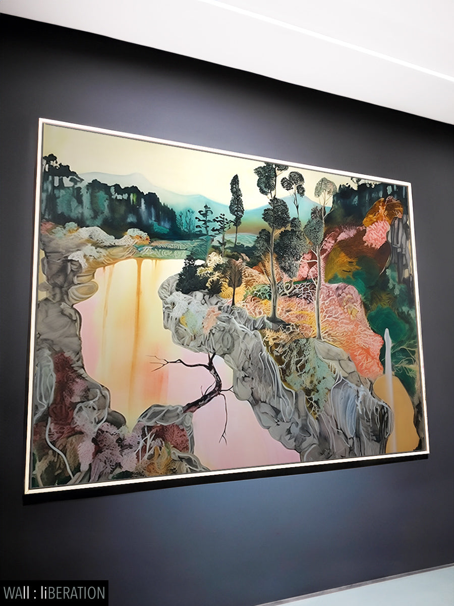 Goulburn River Large Abstract Landscape canvas wall art framed and hung on a wall