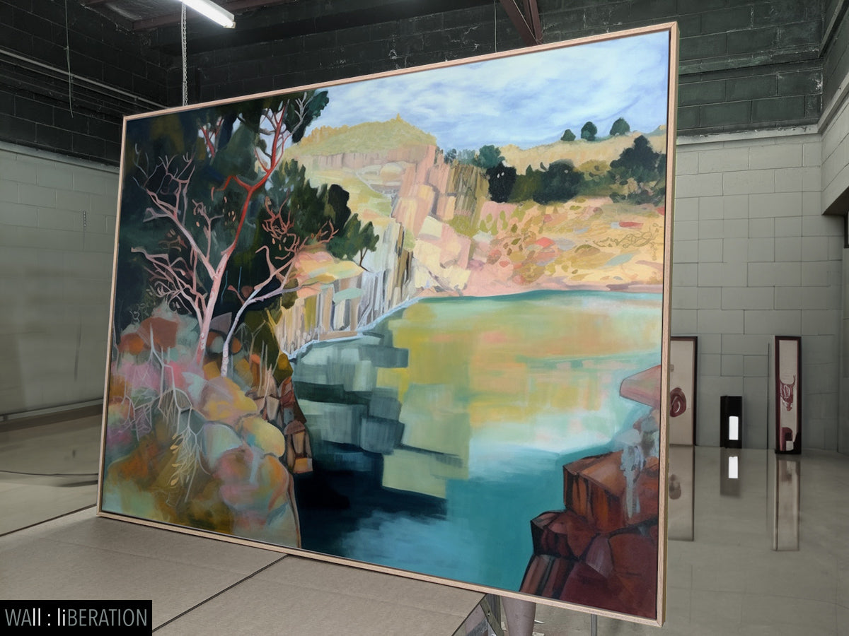 Murray River Large Contemporary Landscape canvas wall art framed and hung on a wall
