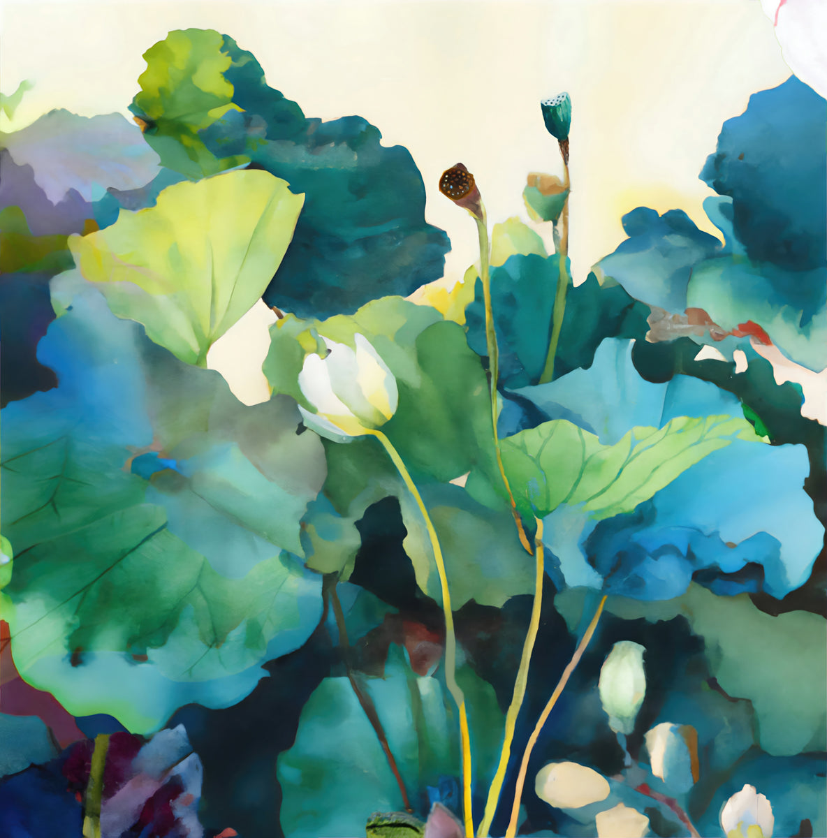 Lotus Flower Pond — Large Contemporary Floral canvas wall art