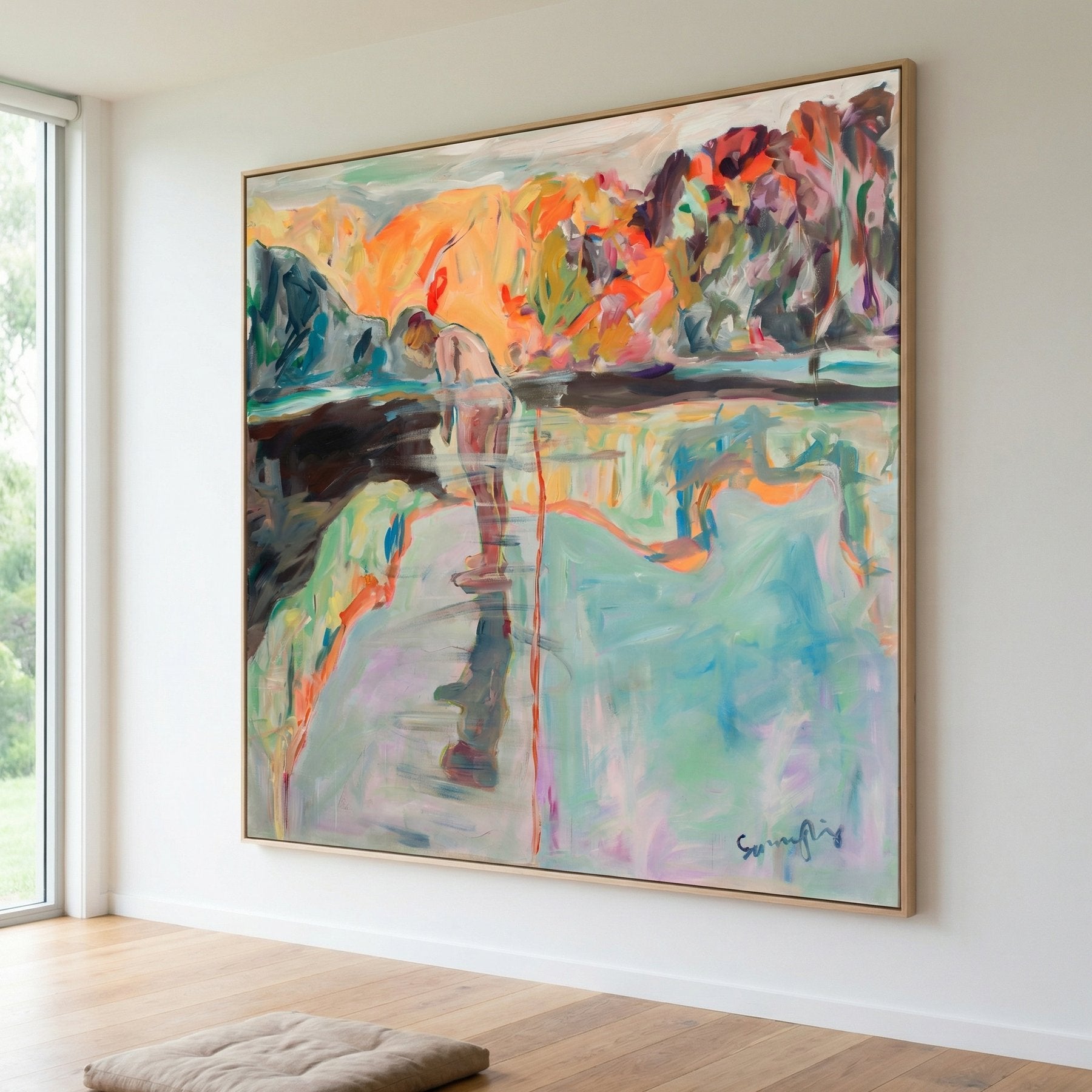 Faithful Contemporary canvas wall art framed and hung on a wall, 100 × 100 cm, by Summer Jiang