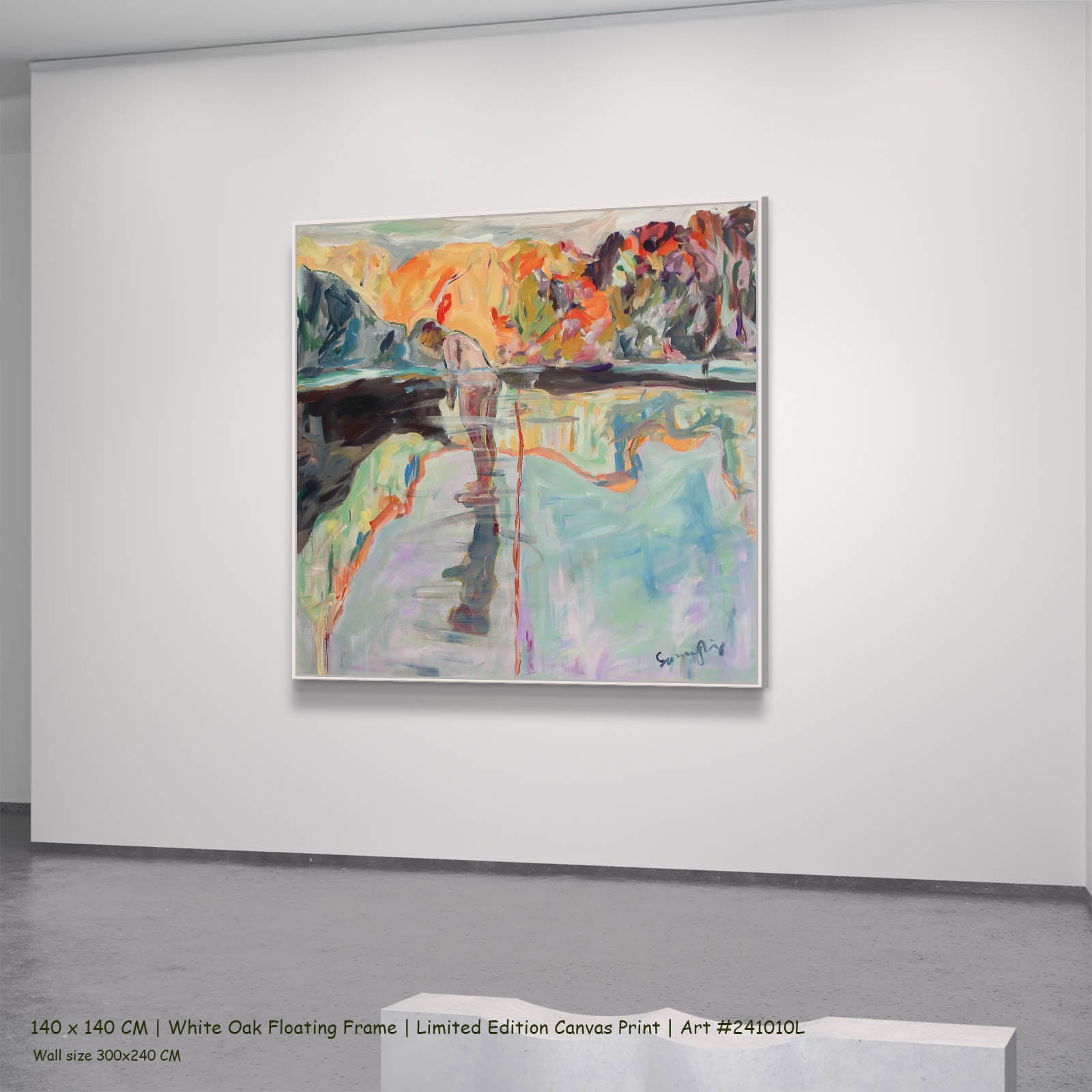Faithful Contemporary canvas wall art in a white oak floating frame, 140 × 140 cm