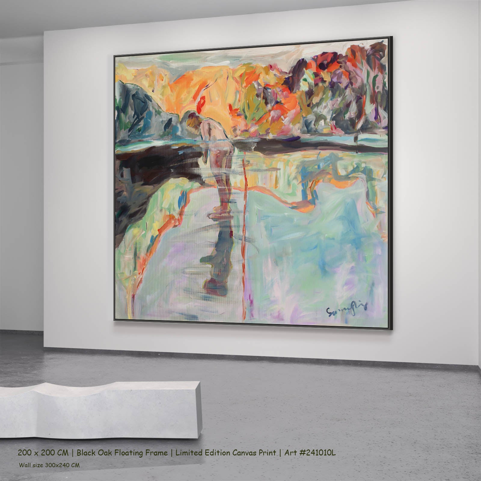 Faithful Contemporary canvas wall art in a black oak floating frame, 200 × 200 cm