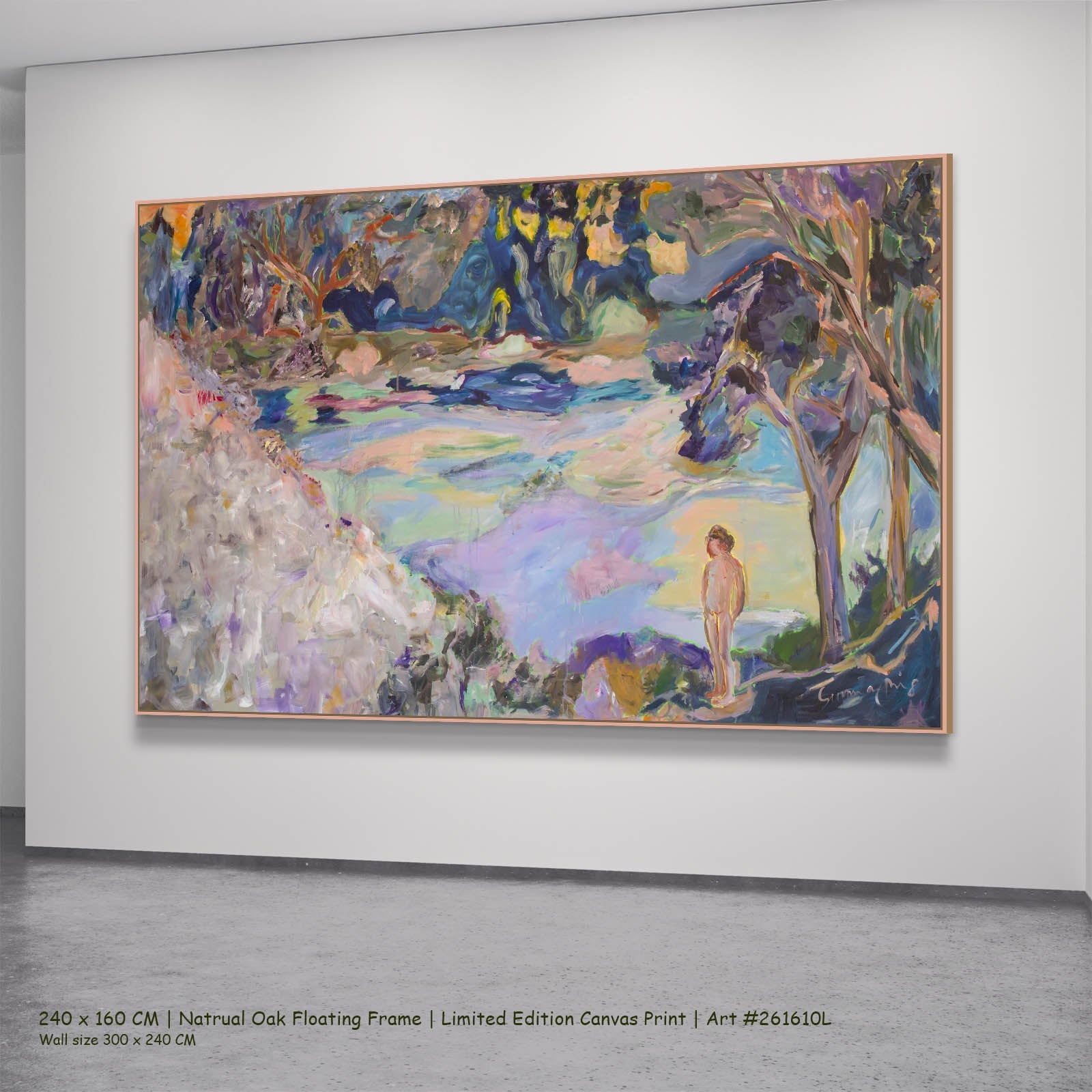 Accidental Knowing Modern canvas wall art in a natural oak floating frame, 240 × 160 cm