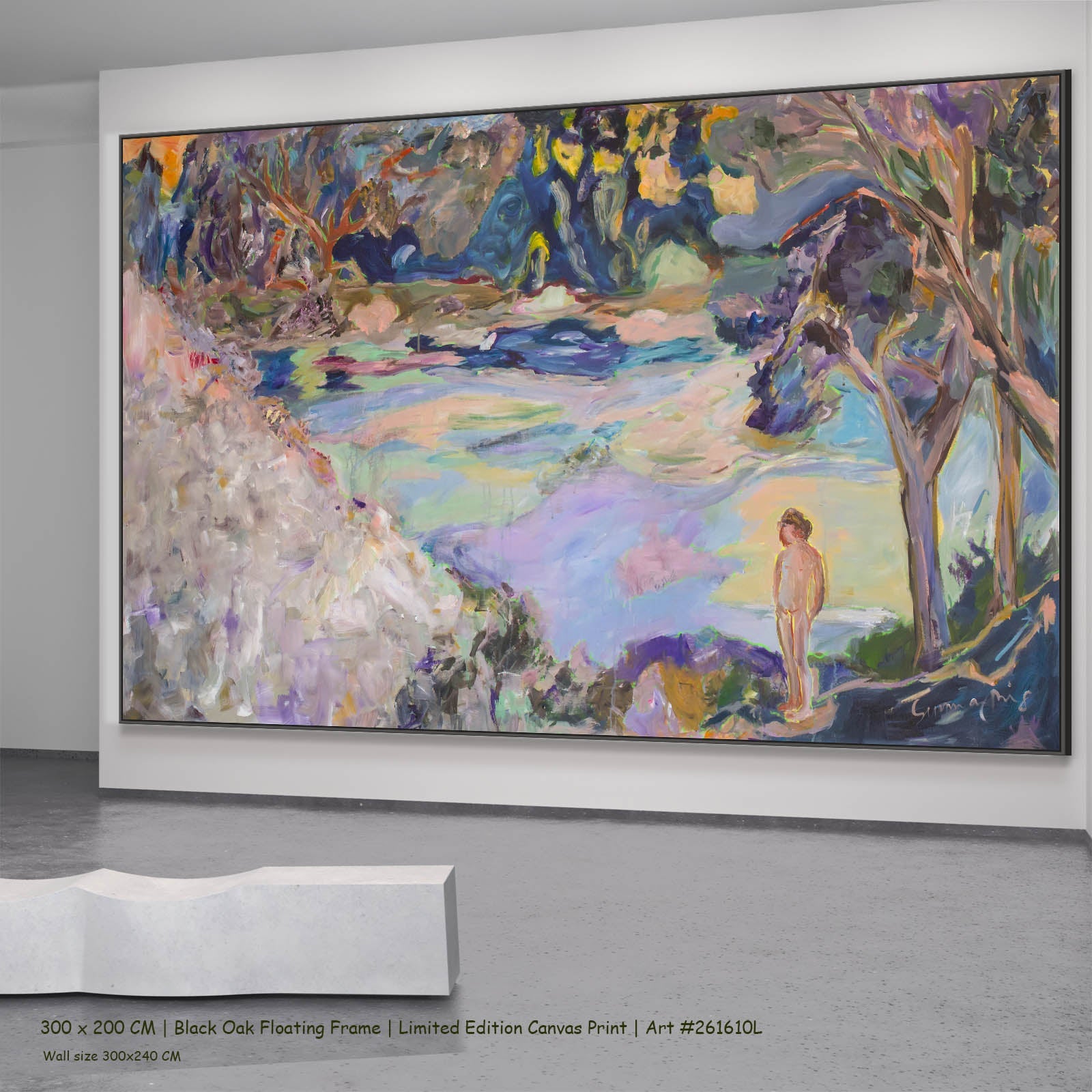 Accidental Knowing Modern canvas wall art in a black oak floating frame, 300 × 200 cm