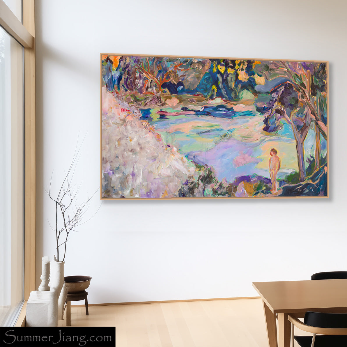 Accidental Knowing Oversized Modern canvas wall art styled in a room setting by Summer Jiang