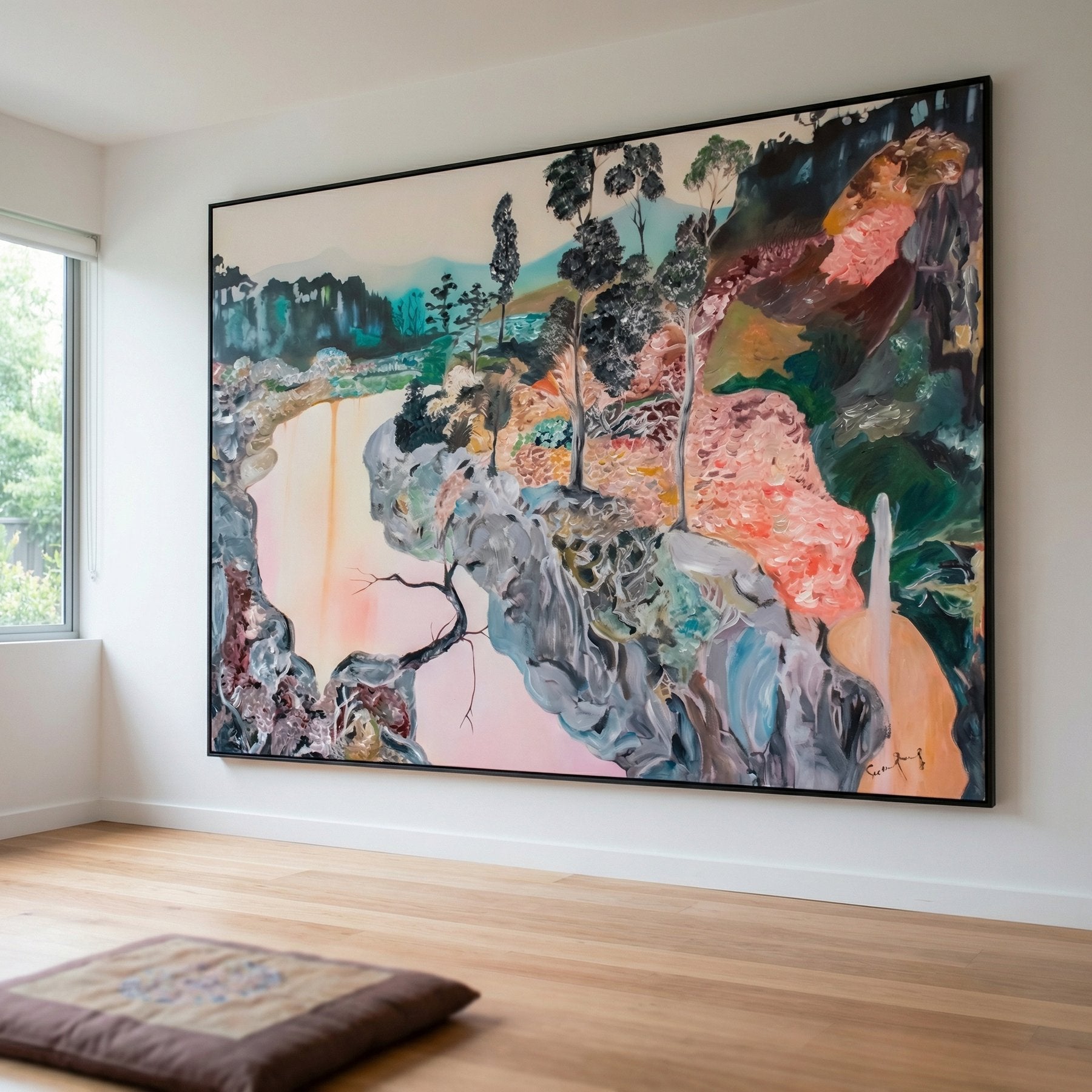 Beauty Abstract Landscape canvas wall art framed and hung on a wall, 120 × 160 cm, by Summer Jiang