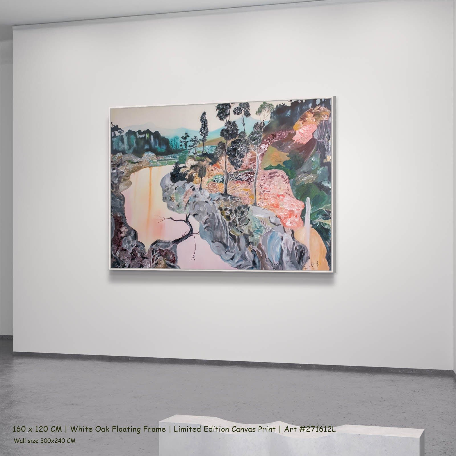 Beauty Abstract canvas wall art in a white oak floating frame, 160 × 120 cm