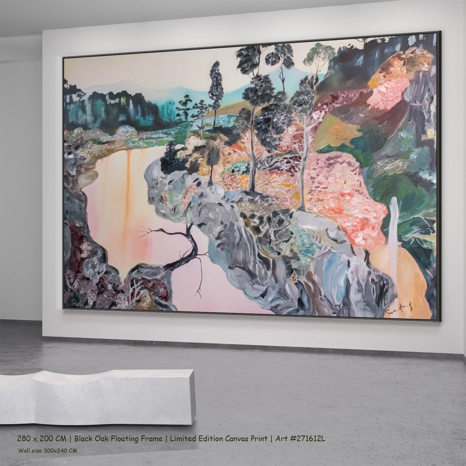 Beauty Abstract canvas wall art in a black oak floating frame, 280 × 200 cm