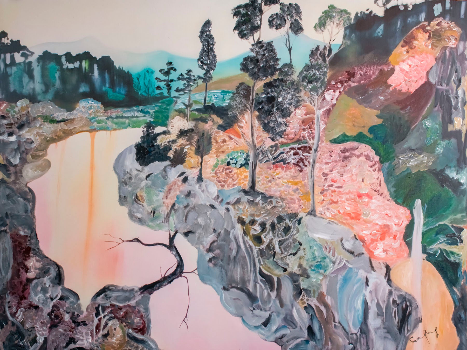 Beauty — pink grey green Oversized Abstract Landscape canvas wall art by Summer Jiang