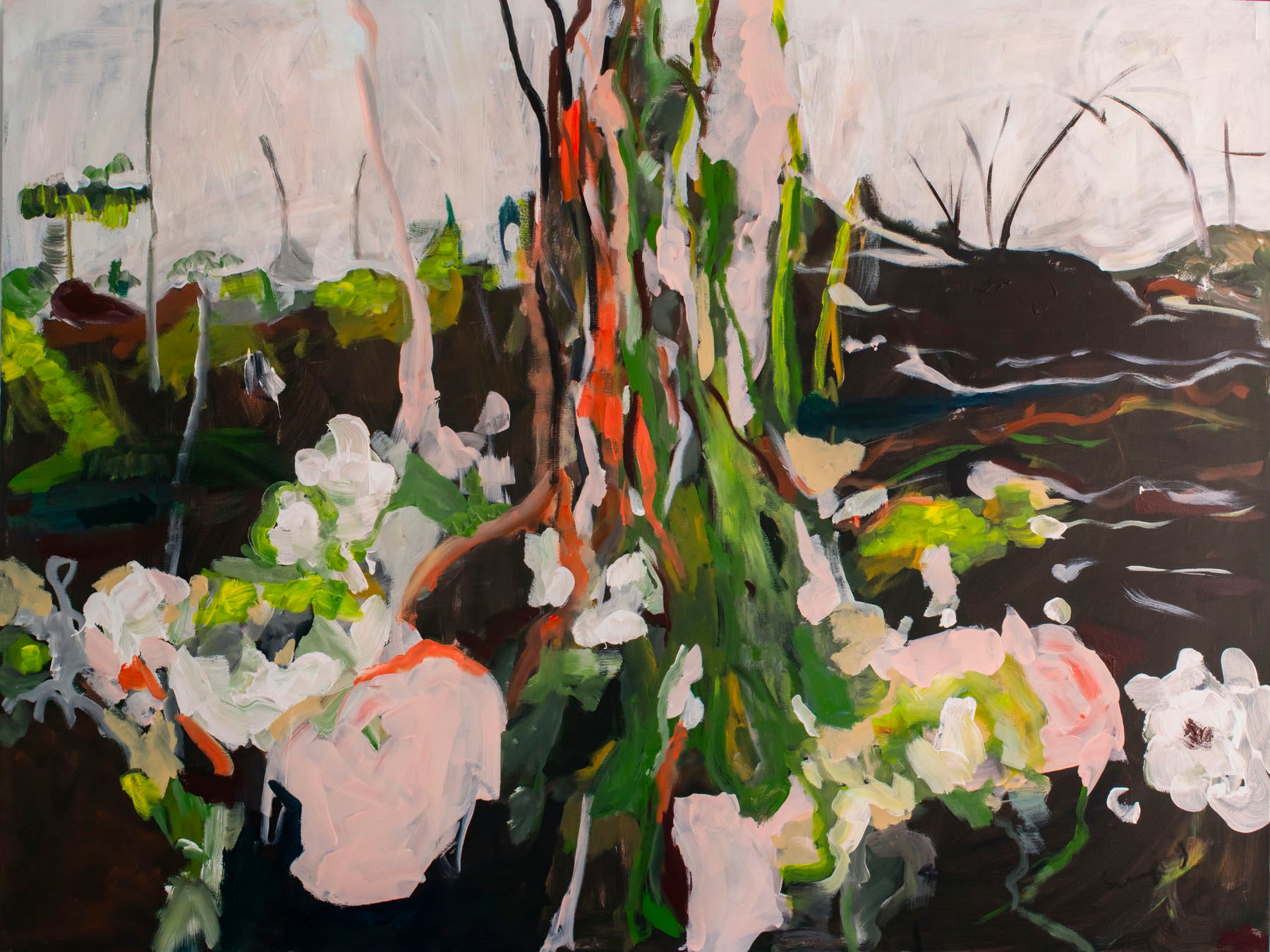 Rooted Presence — green white brown Large Scale Abstract Landscape canvas wall art by Summer Jiang