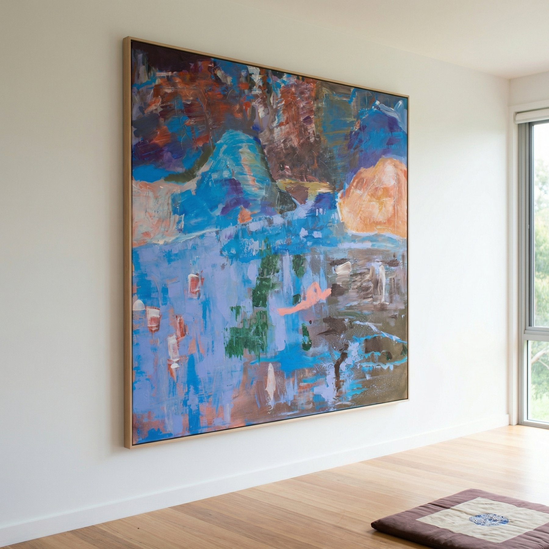 Against the Tide Abstract canvas wall art framed and hung on a wall, 100 × 100 cm, by Summer Jiang