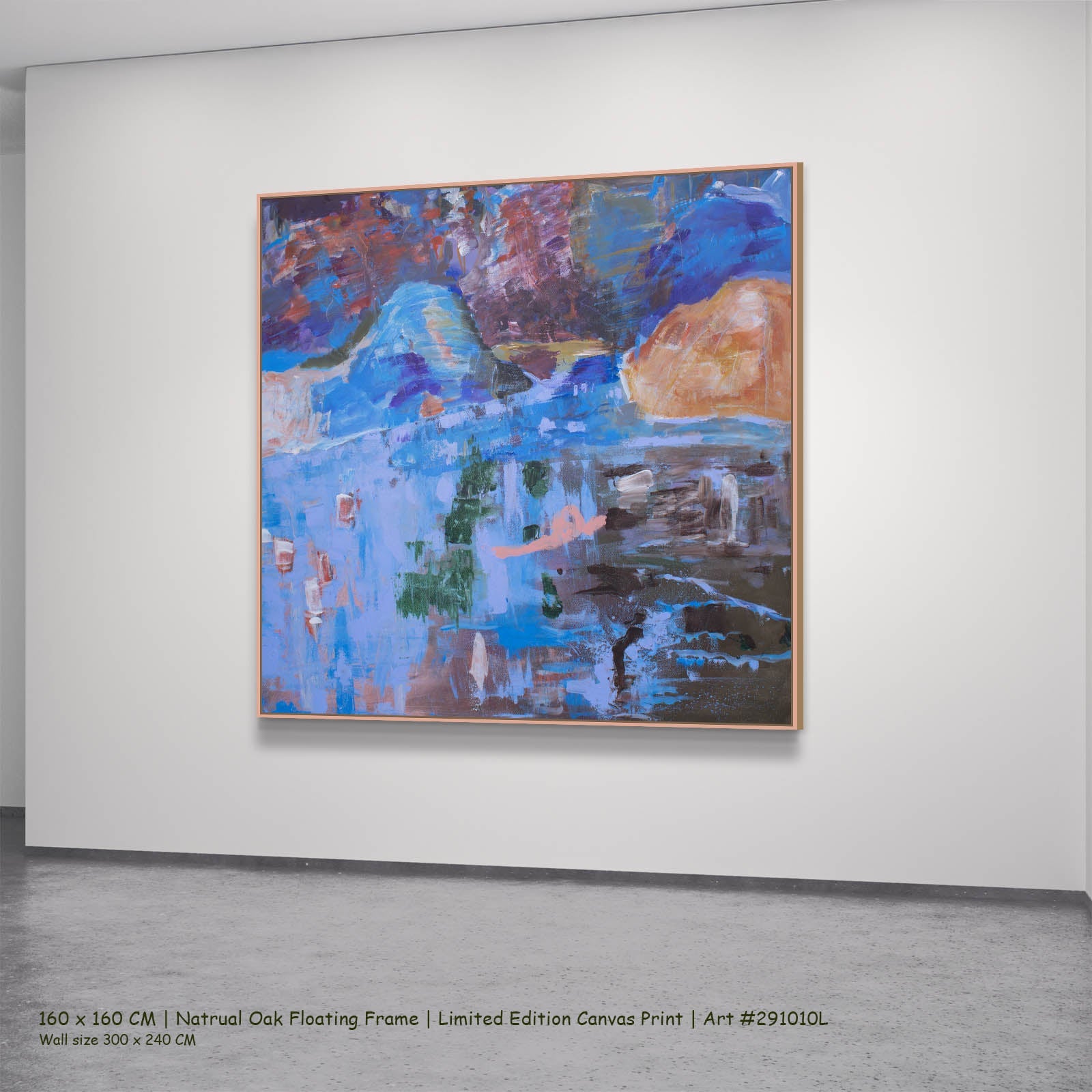 Against the Tide Abstract canvas wall art in a natural oak floating frame, 160 × 160 cm