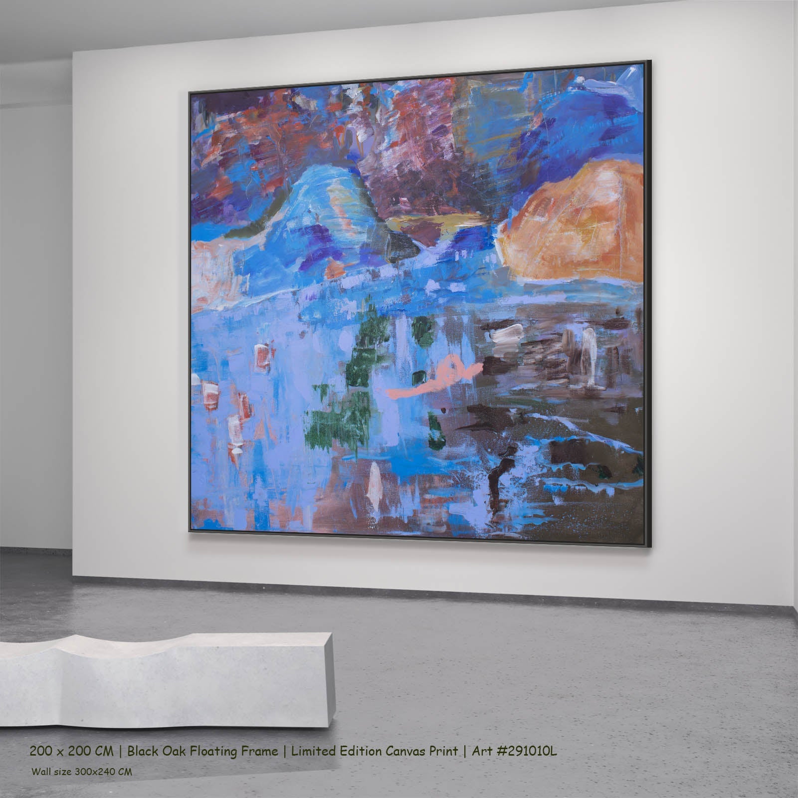 Against the Tide Abstract canvas wall art in a black oak floating frame, 200 × 200 cm