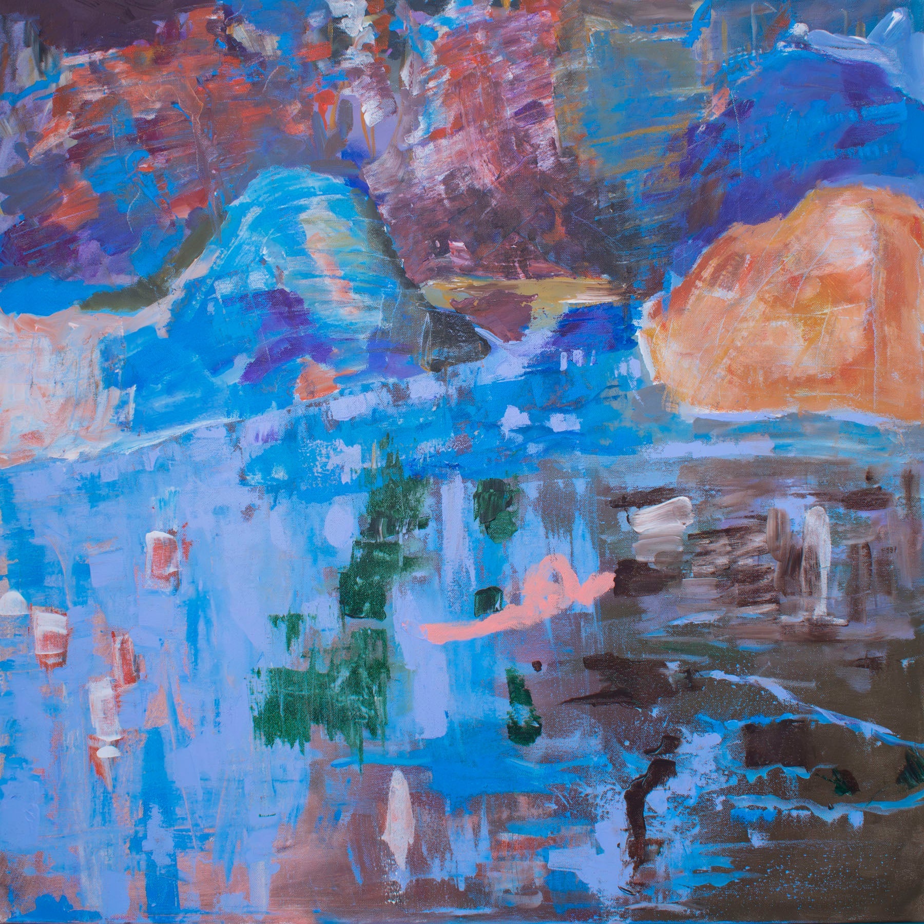 Against the Tide — blue and brown Extra Large Abstract canvas wall art by Summer Jiang