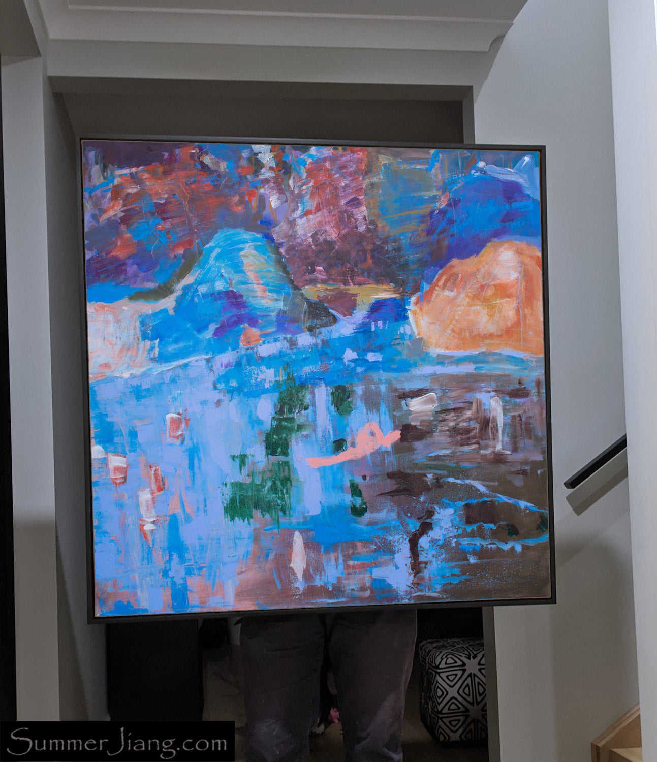 Against the Tide Extra Large Abstract canvas wall art styled in a room setting by Summer Jiang