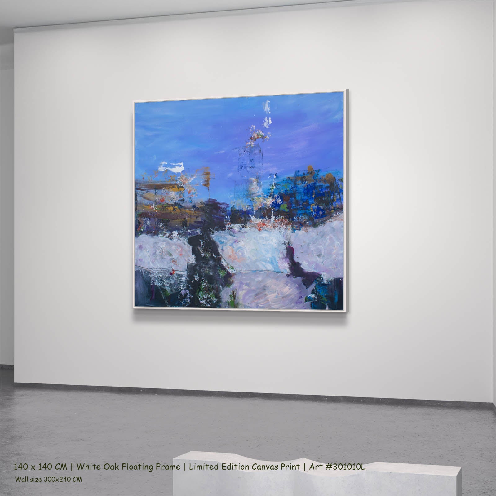 Holding On Contemporary canvas wall art in a white oak floating frame, 140 × 140 cm