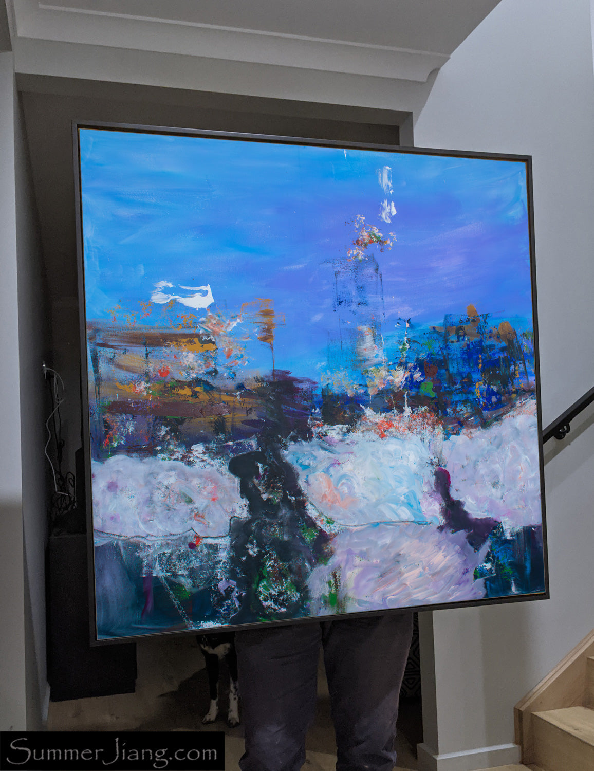 Holding On Extra Large Contemporary canvas wall art styled in a room setting by Summer Jiang