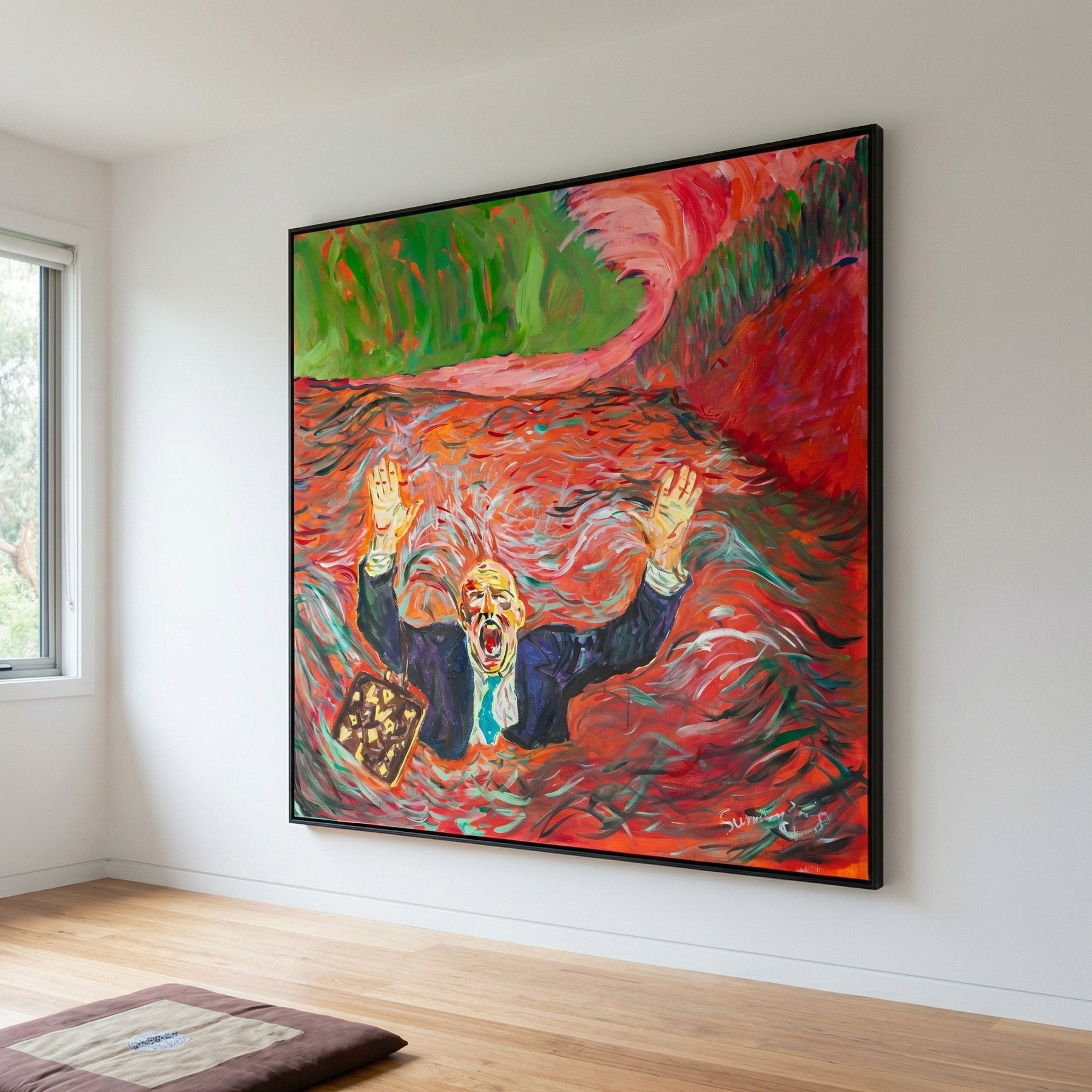 Drowning Dishonesty Contemporary canvas wall art framed and hung on a wall, 140 × 140 cm, by Summer Jiang