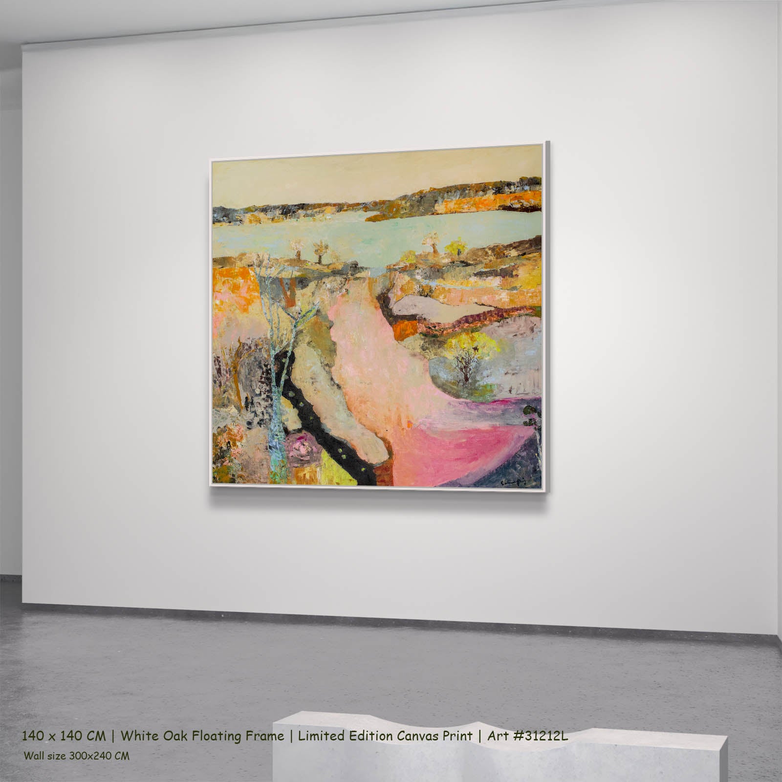 Wodonga Abstract canvas wall art in a white oak floating frame, 140 × 140 cm