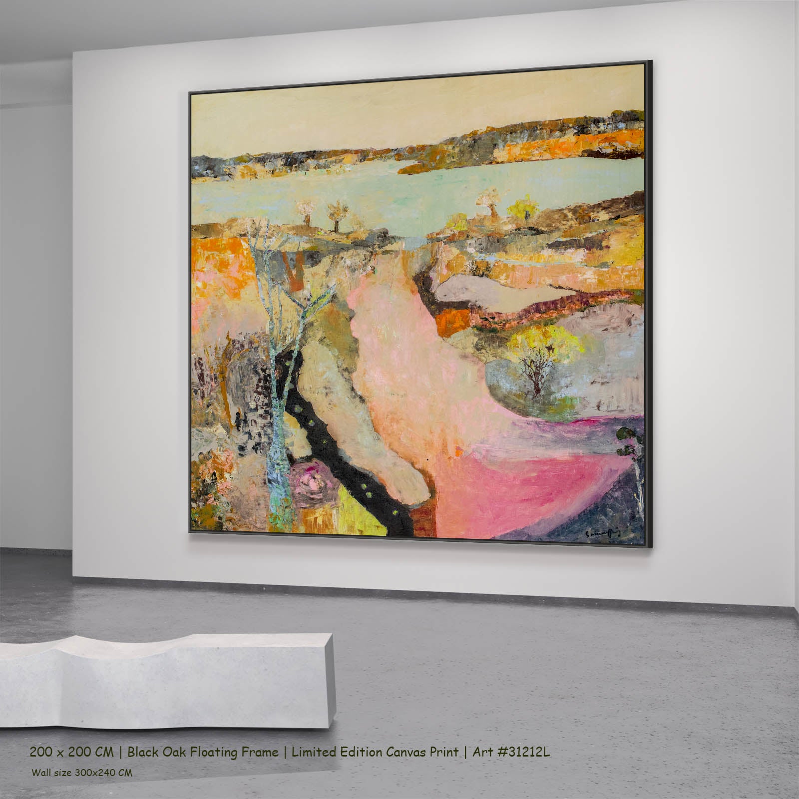 Wodonga Abstract canvas wall art in a black oak floating frame, 200 × 200 cm