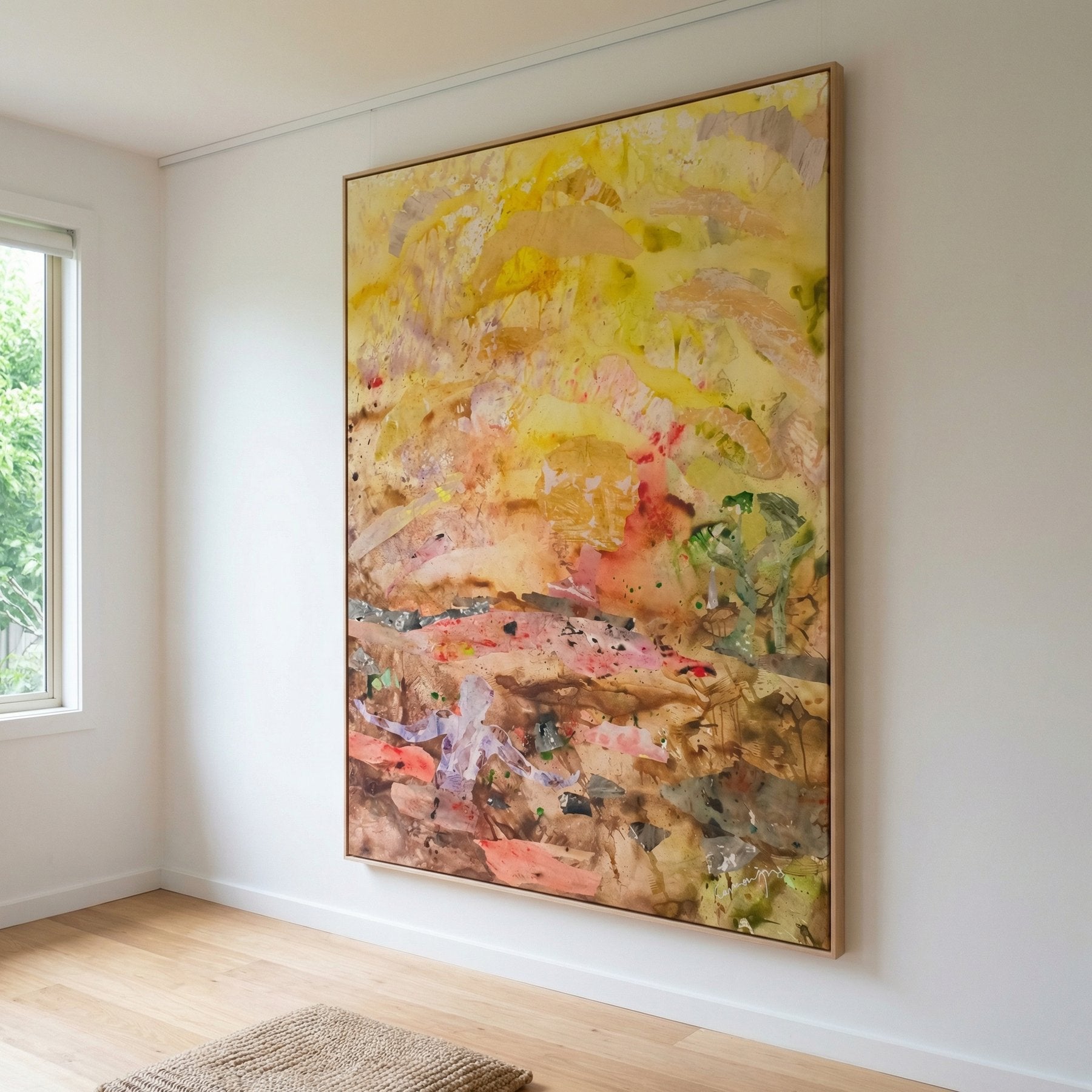 Walk Through Dawn Modern Landscape canvas wall art framed and hung on a wall, 120 × 160 cm, by Summer Jiang