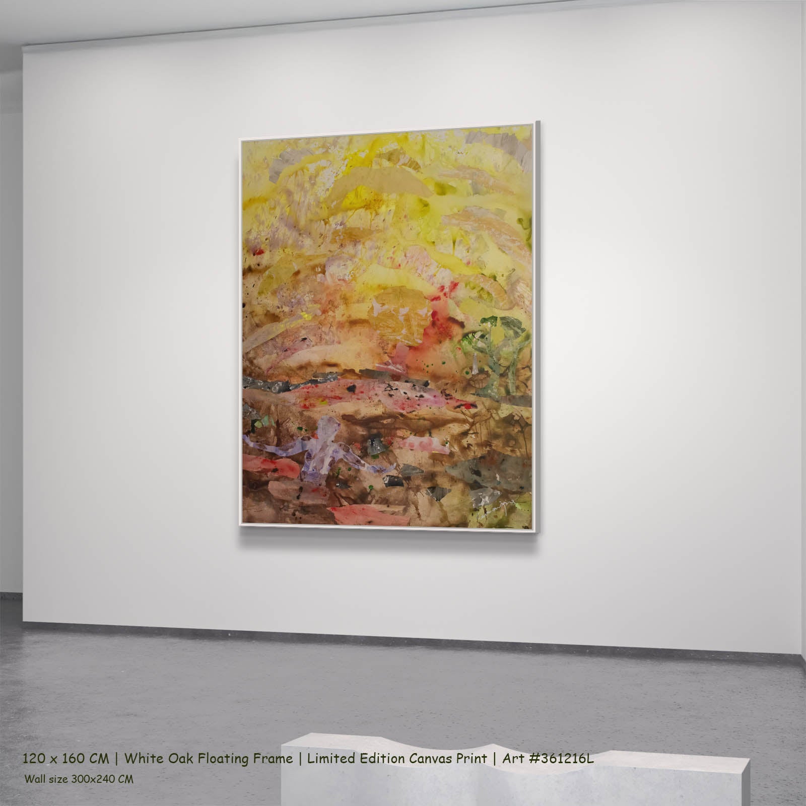 Walk Through Dawn Modern canvas wall art in a white oak floating frame, 120 × 160 cm
