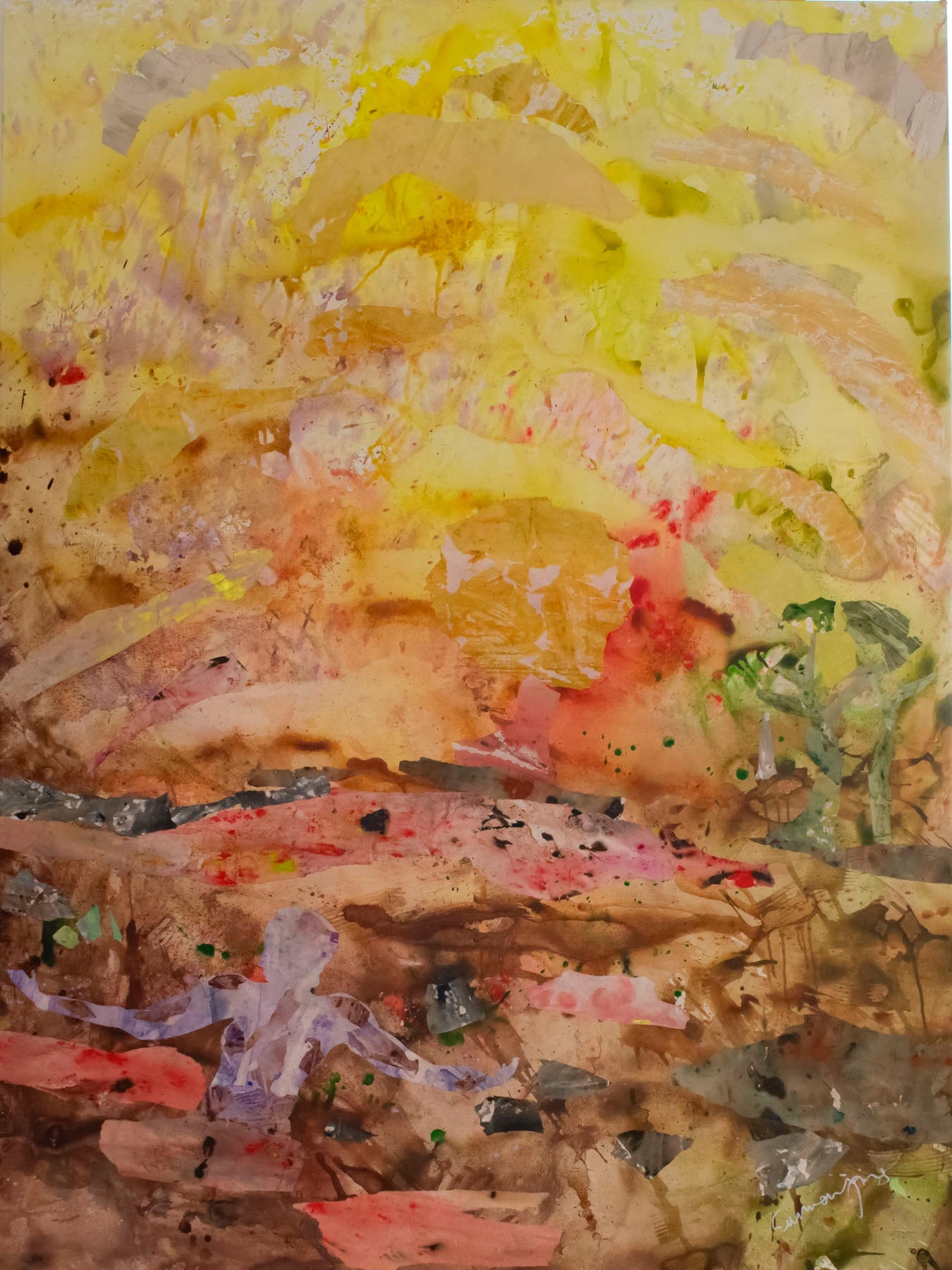 Walk Through Dawn — yellow brown red Oversized Modern Landscape canvas wall art by Summer Jiang