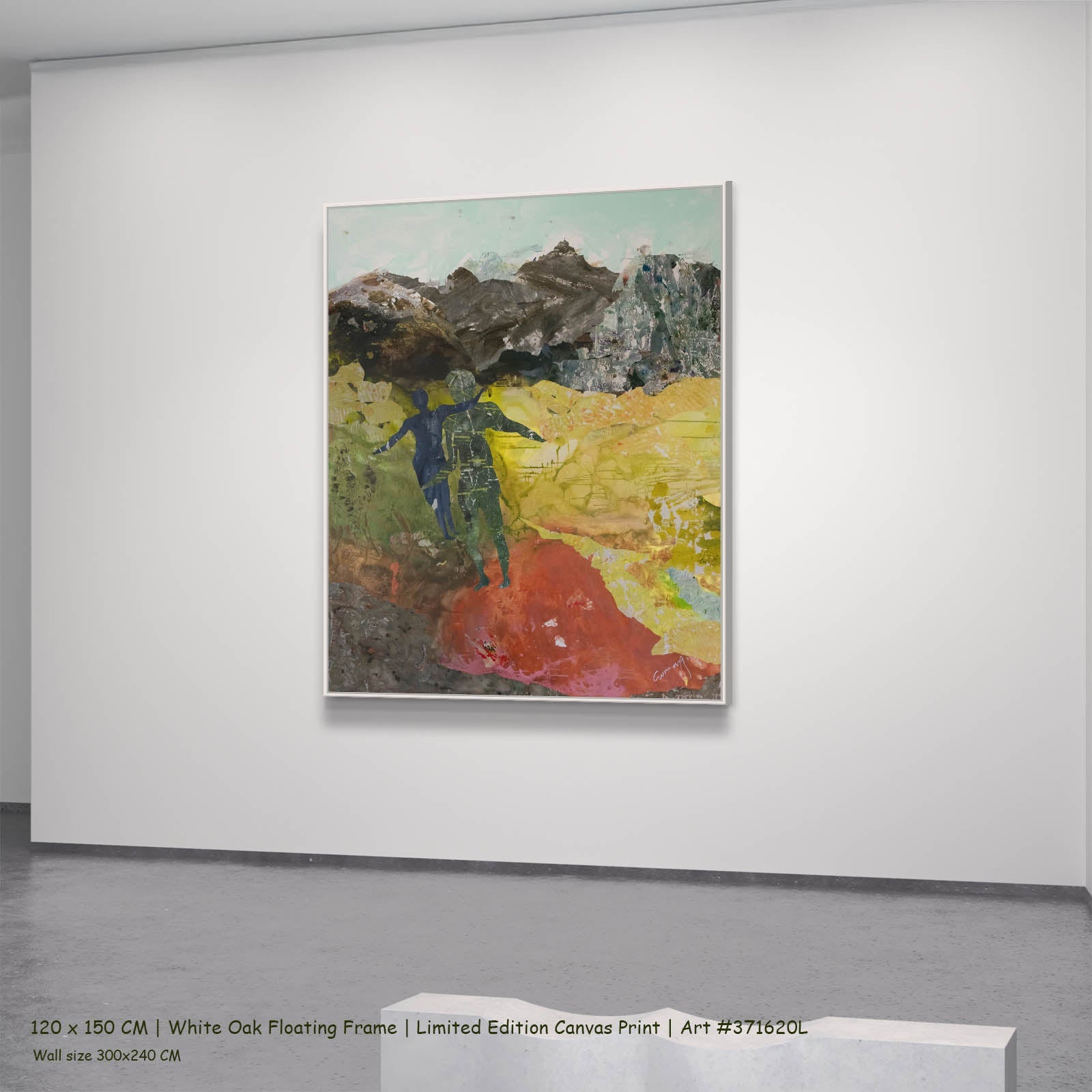 Path Becoming Contemporary canvas wall art in a white oak floating frame, 120 × 150 cm