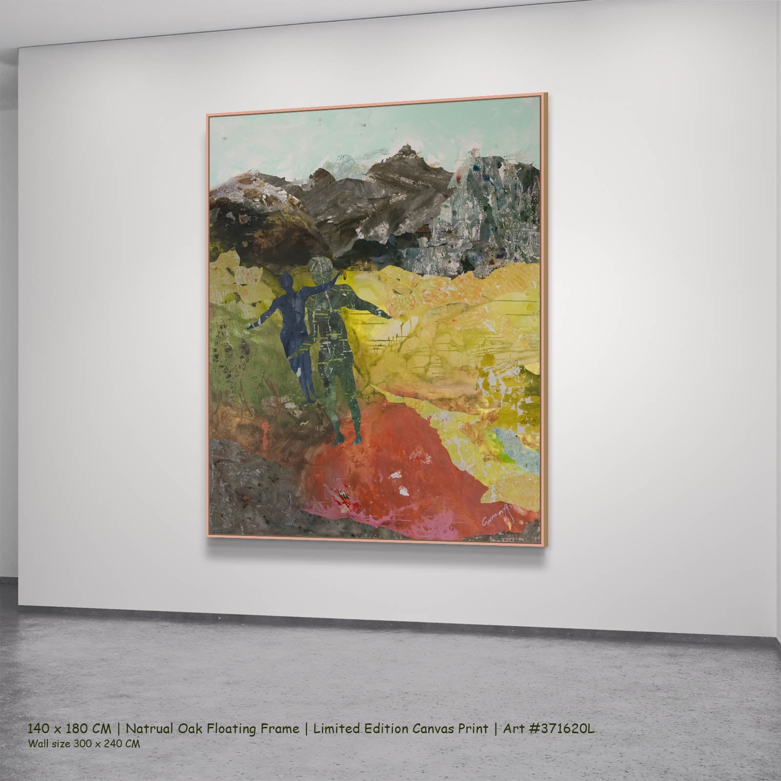 Path Becoming Contemporary canvas wall art in a natural oak floating frame, 140 × 180 cm